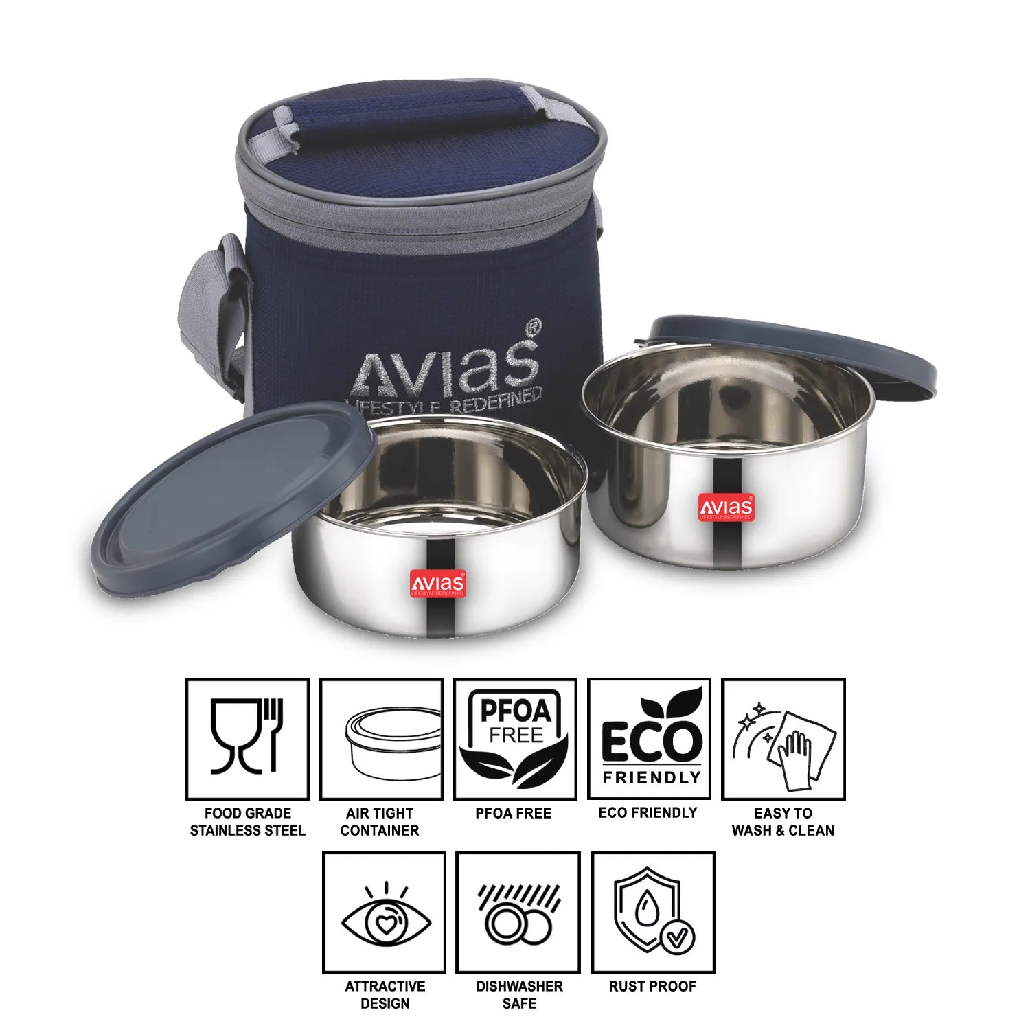 AVIAS Freshia stainless steel lunch/ tiffin box features