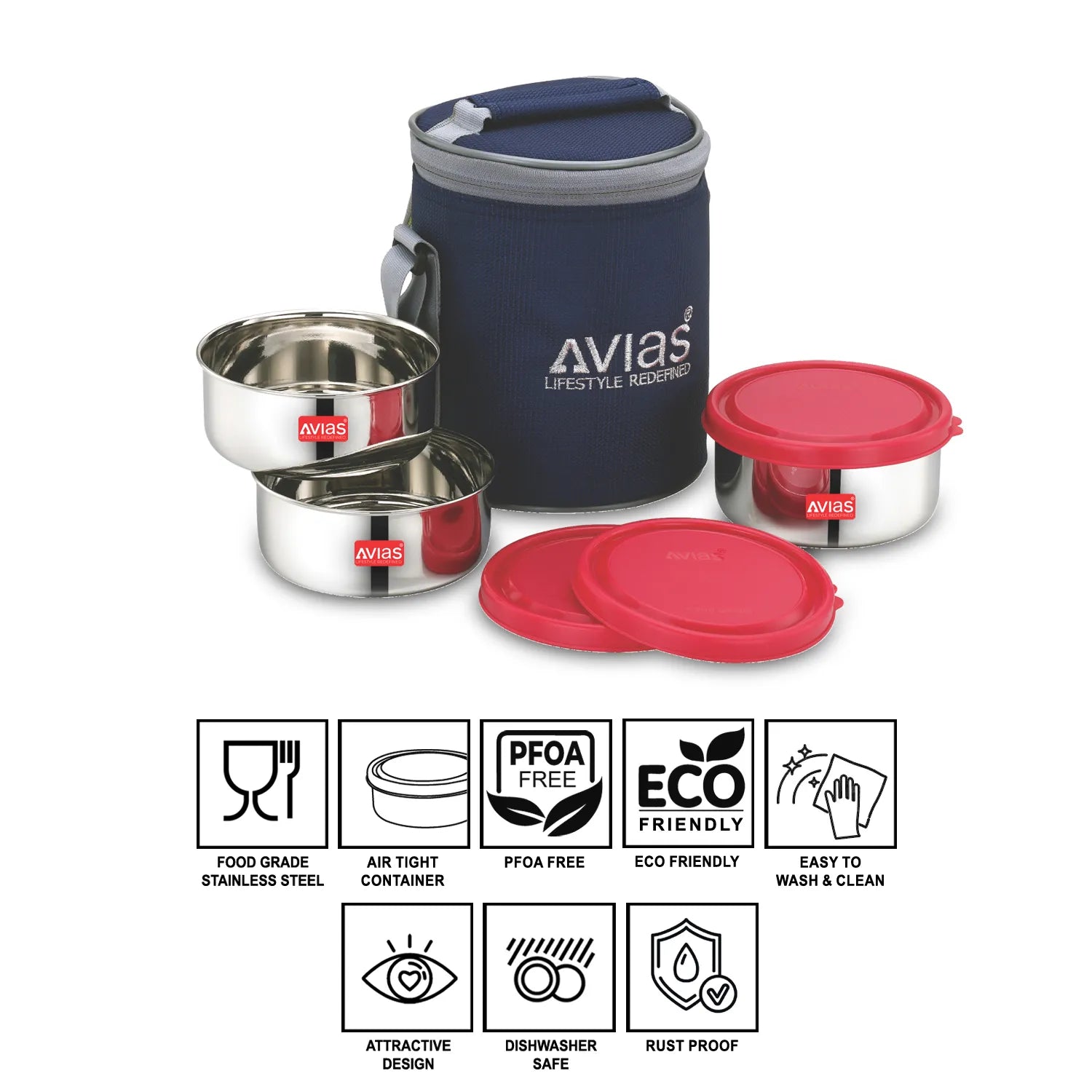 AVIAS Freshia stainless steel lunch/ tiffin box features
