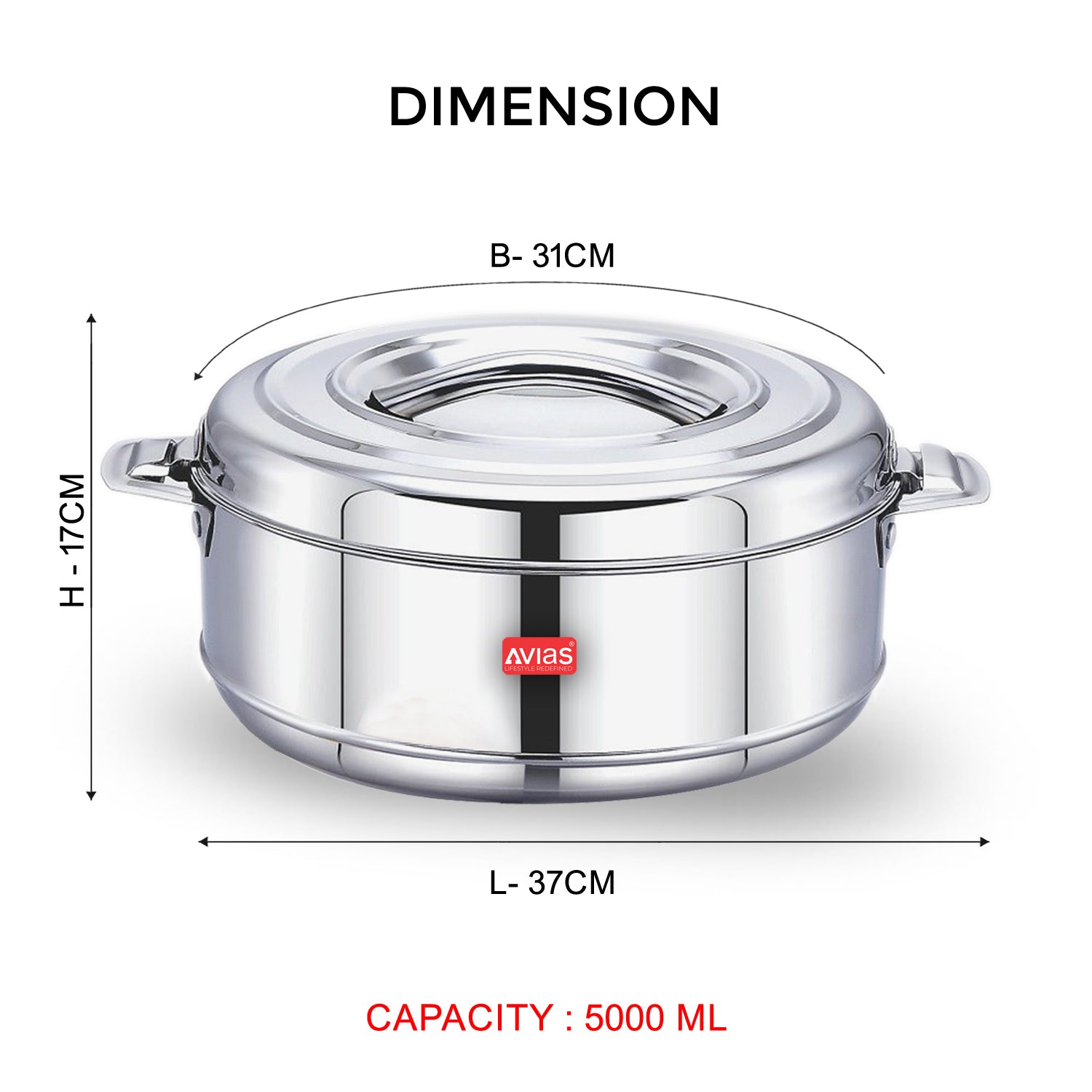 AVIAS Astra Double Wall Insulated Stainless Steel Casserole / Hot Box for Kitchen / Hot Case with Steel Lid / Silver Hot Pot for Roti-Rice-Gravy / Chapathi Box / Twisted Lock / 1000ml, 1500ml, 2500ml, 3500ml, 5000ml, 7500ml, 10000ml