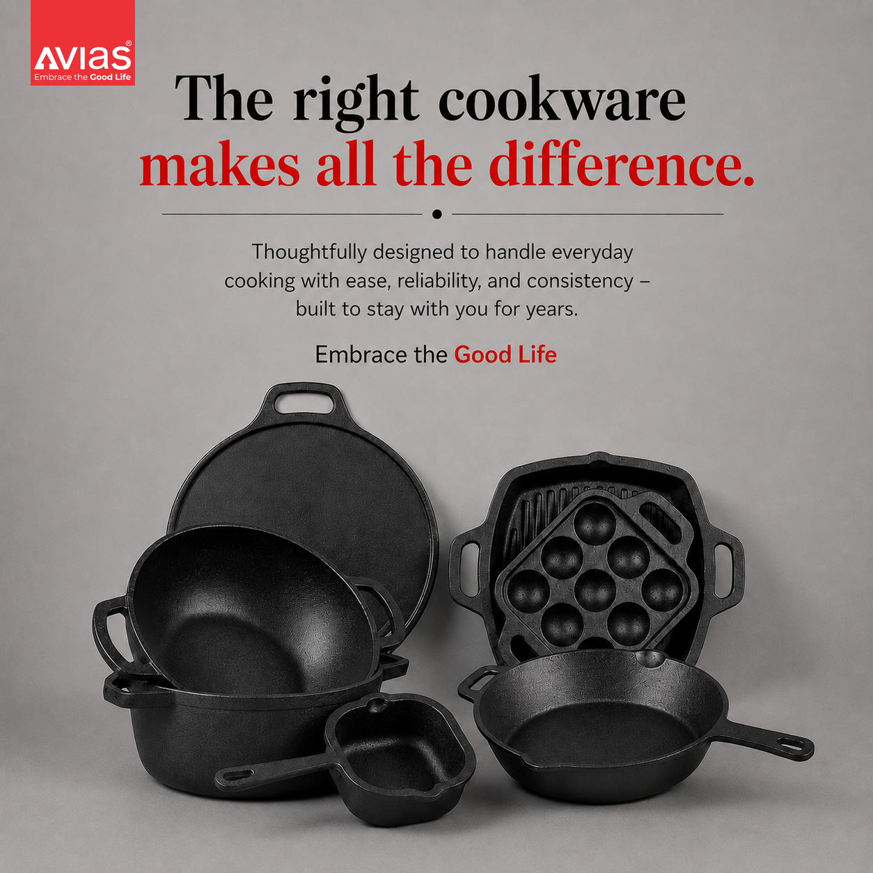 Avias Cast Iron Dosa Tawa | Dosa Kallu | 12 Inch | Pre-Seasoned | Induction Compatible | 100% Natural & Toxin-Free
