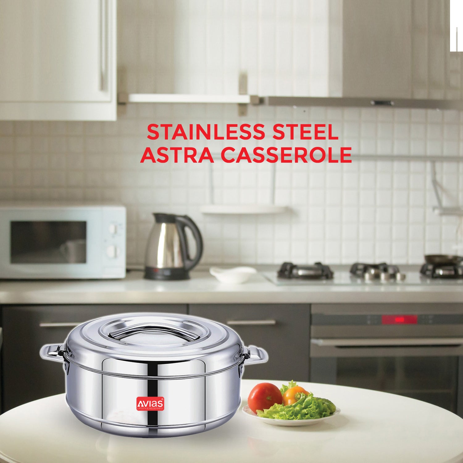 AVIAS Astra Double Wall Insulated Stainless Steel Casserole / Hot Box for Kitchen / Hot Case with Steel Lid / Silver Hot Pot for Roti-Rice-Gravy / Chapathi Box / Twisted Lock / 1000ml, 1500ml, 2500ml, 3500ml, 5000ml, 7500ml, 10000ml