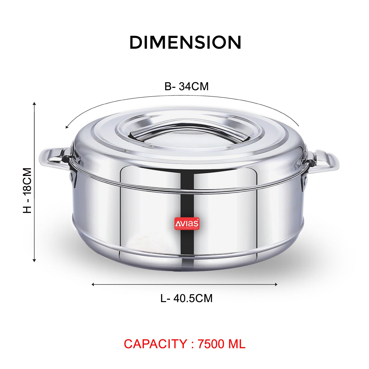 AVIAS Astra Double Wall Insulated Stainless Steel Casserole / Hot Box for Kitchen / Hot Case with Steel Lid / Silver Hot Pot for Roti-Rice-Gravy / Chapathi Box / Twisted Lock / 1000ml, 1500ml, 2500ml, 3500ml, 5000ml, 7500ml, 10000ml