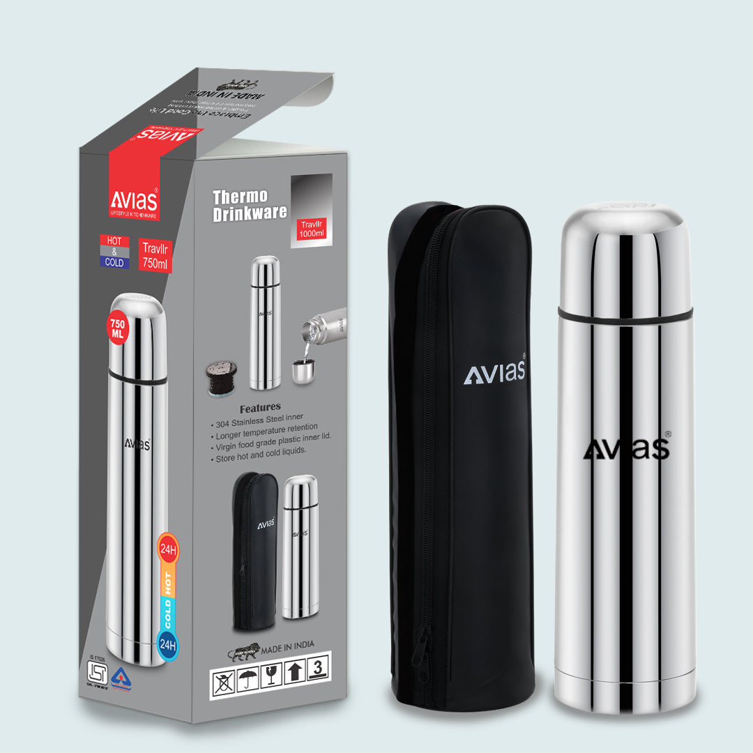 AVIAS Traveller Flask | Stainless steel | Odor free and highly durable | Heat retention\copper coating| leak proof lid
