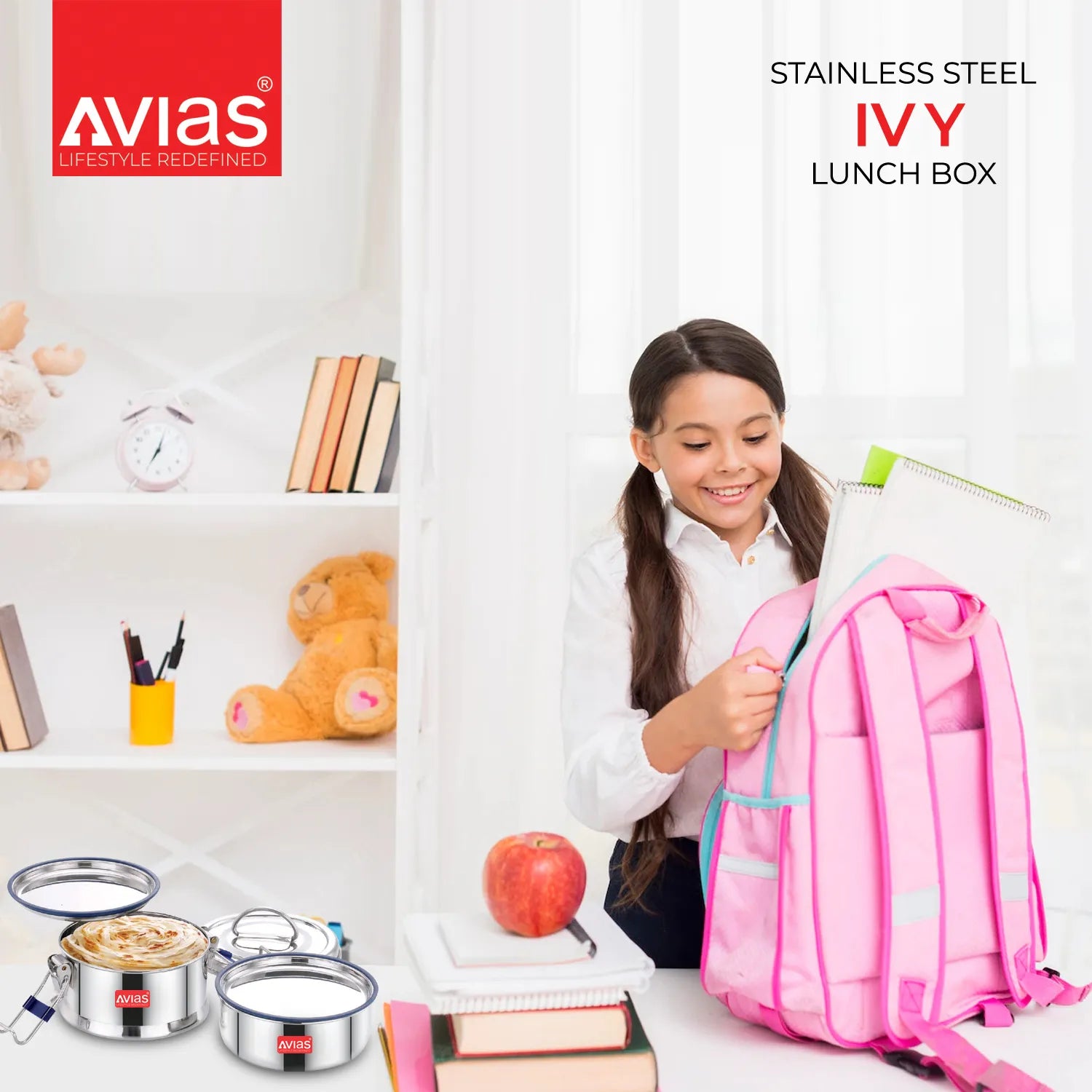 AVIAS Ivy Stainless Steel Lunch box for school