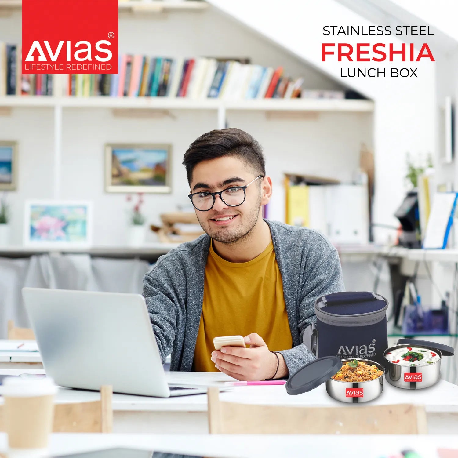 AVIAS Freshia stainless steel lunch/ tiffin box for office and college