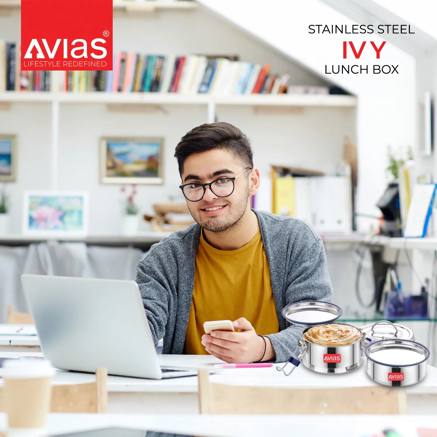 AVIAS Ivy Stainless Steel Lunch box for college and office