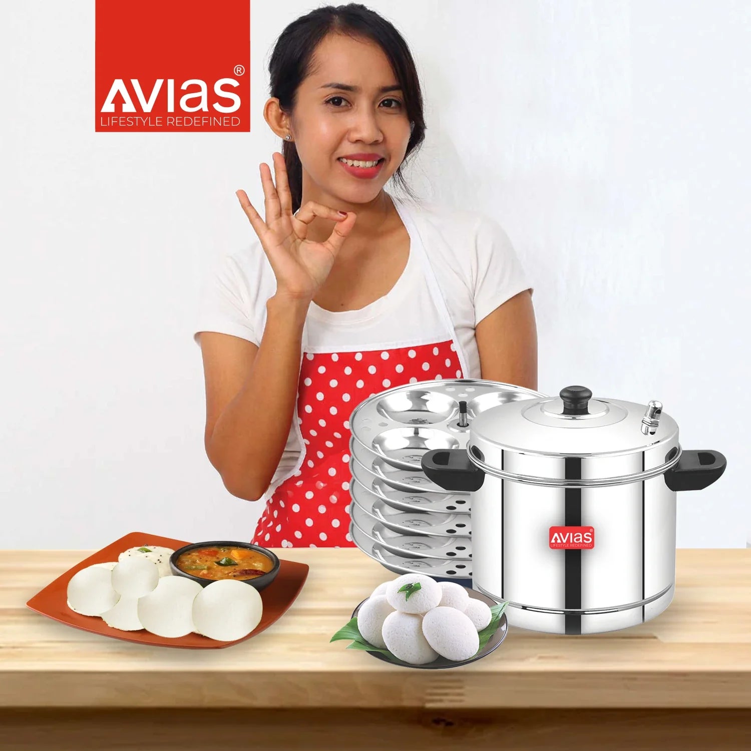 AVIAS stainless steel Idly cooker/ Idly maker/ Idly pot with Bakelite handles for fresh idlis to cook in the kitchen