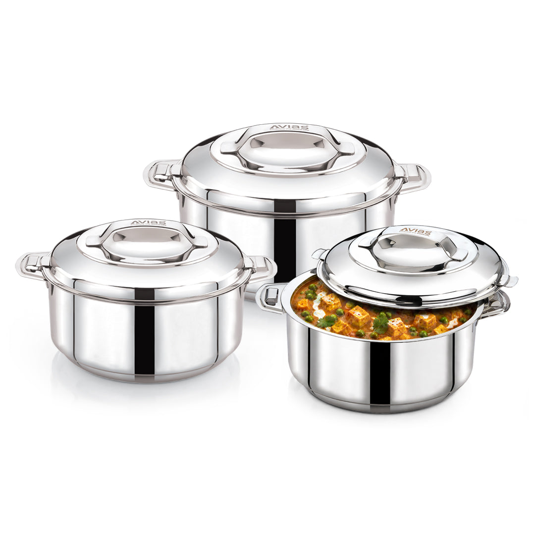 Avias Astra Plus Stainless Steel Insulated Casserole / Hotpot | Double Wall | Gift Set of 3 | 1L,1.5L,2.5L
