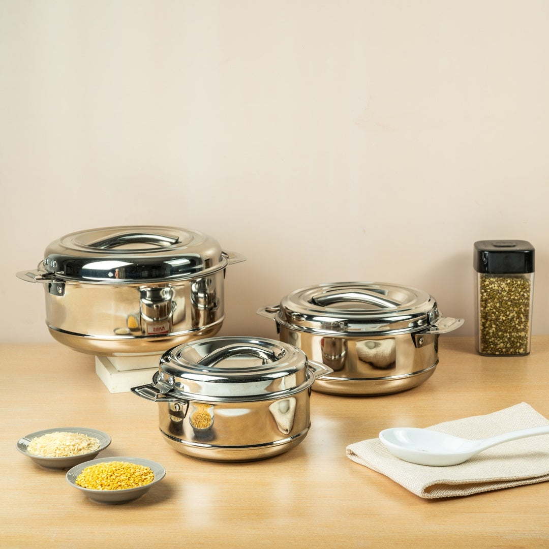 Avias Astra Stainless Steel Insulated Casserole / Hotpot | Double Wall | Gift Set of 3 | 1L,1.5L,2.5L
