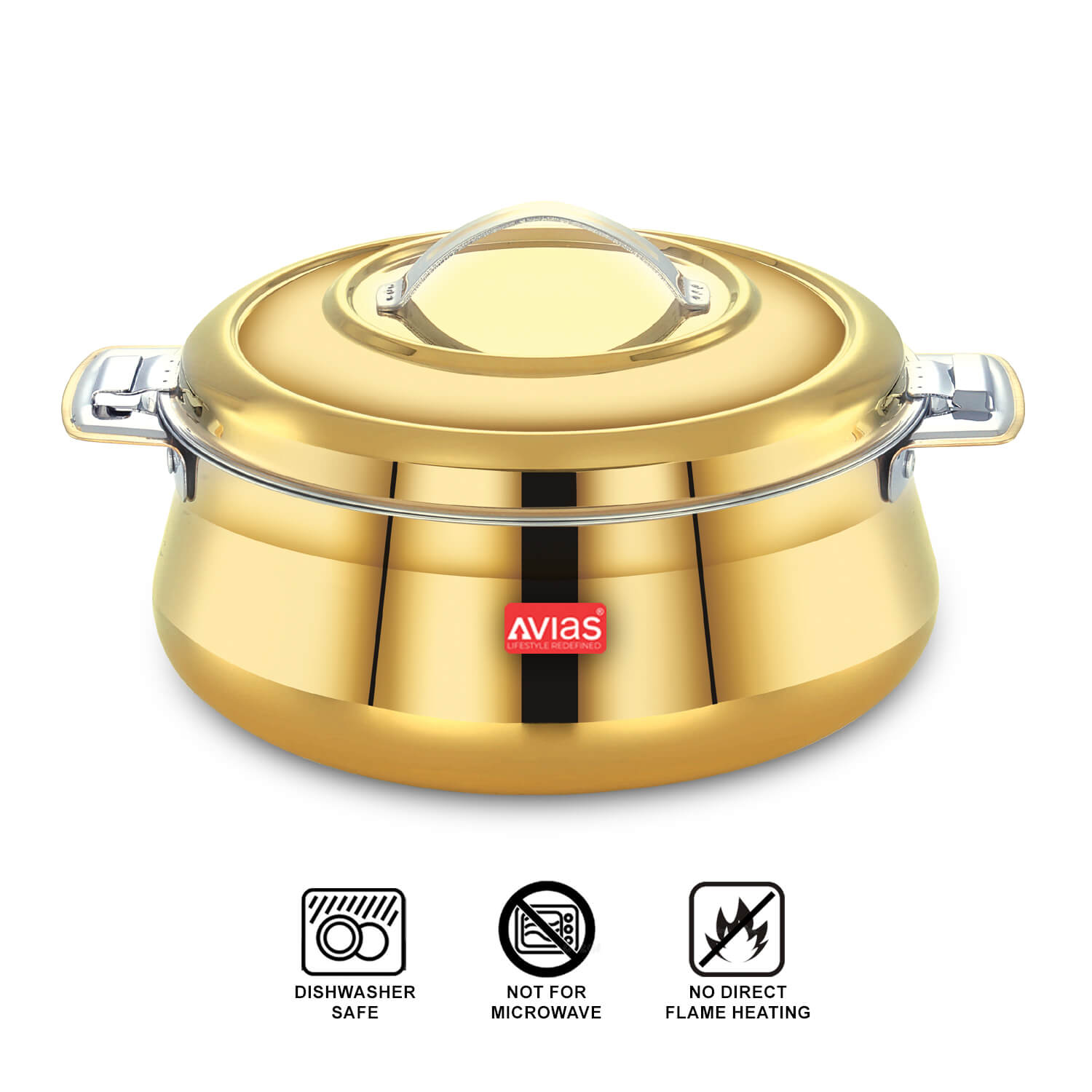 AVIAS Riara Gold Premium Stainless steel casserole/ hotpot/ hot case with twist lock with sturdly side handles | Roti/ chapati, curry , gravy, rice serveware | 1.5L/ 2.5L