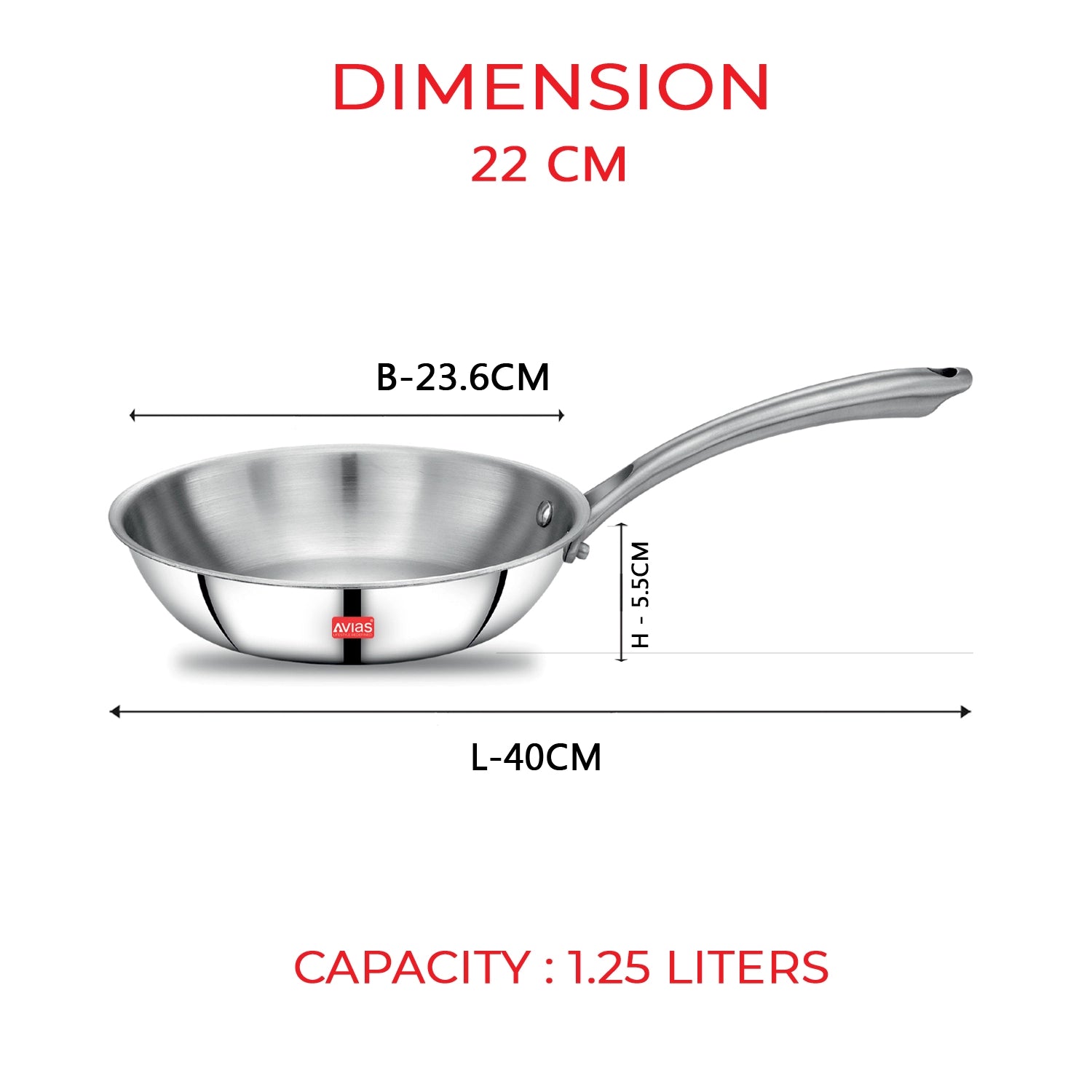 AVIAS Riara premium stainless steel Triply Fry pan 22 cm