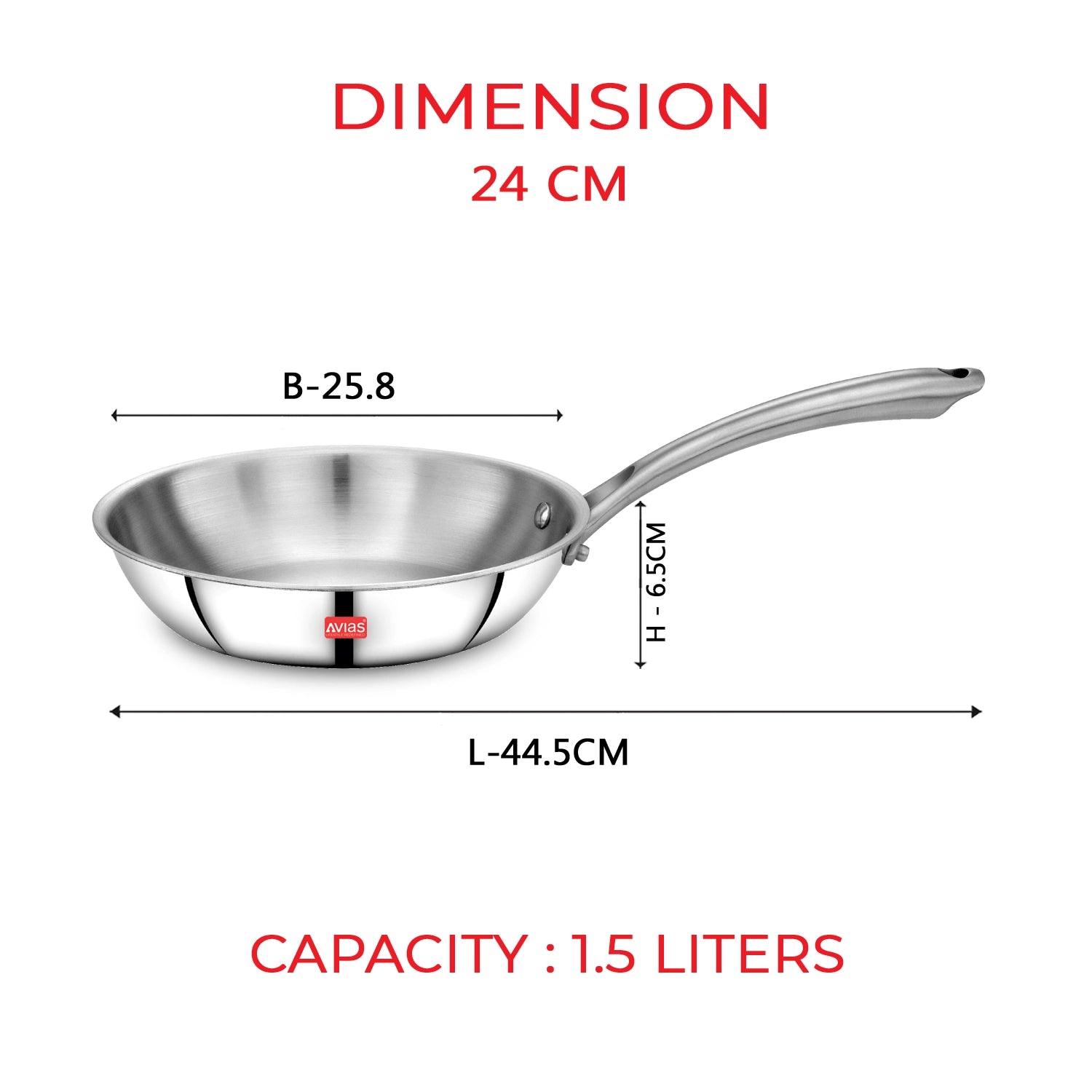 AVIAS Riara premium stainless steel Triply Fry pan 24 cm