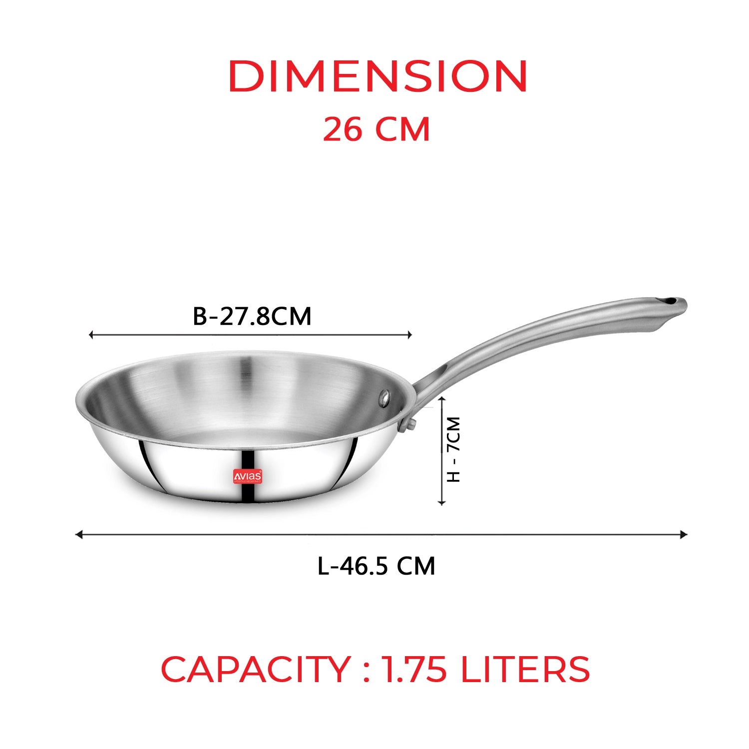 AVIAS Riara premium stainless steel Triply Fry pan 26 cm