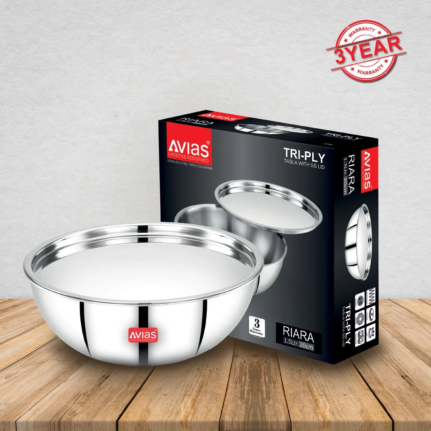 AVIAS Riara premium stainless steel Triply Tasla package