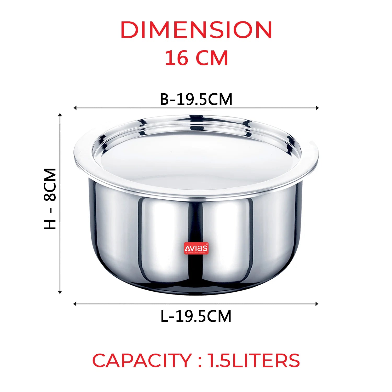 AVIAS Riara premium stainless steel Triply Tope 16 cm