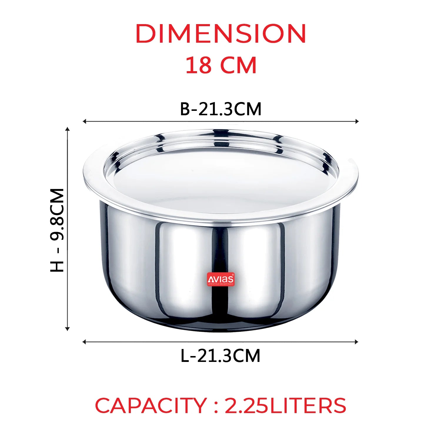 AVIAS Riara premium stainless steel Triply Tope 18 cm