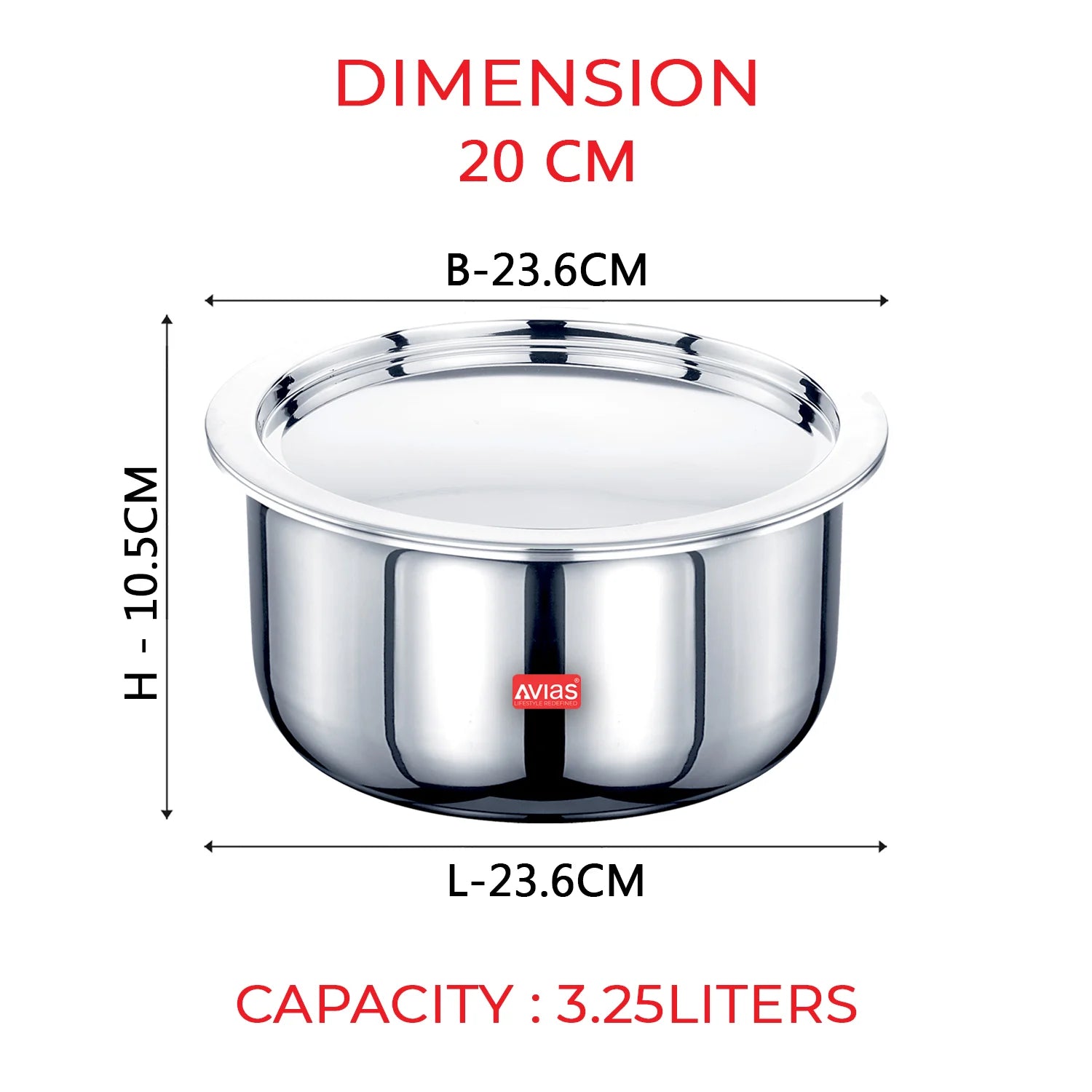 AVIAS Riara premium stainless steel Triply Tope 20 cm