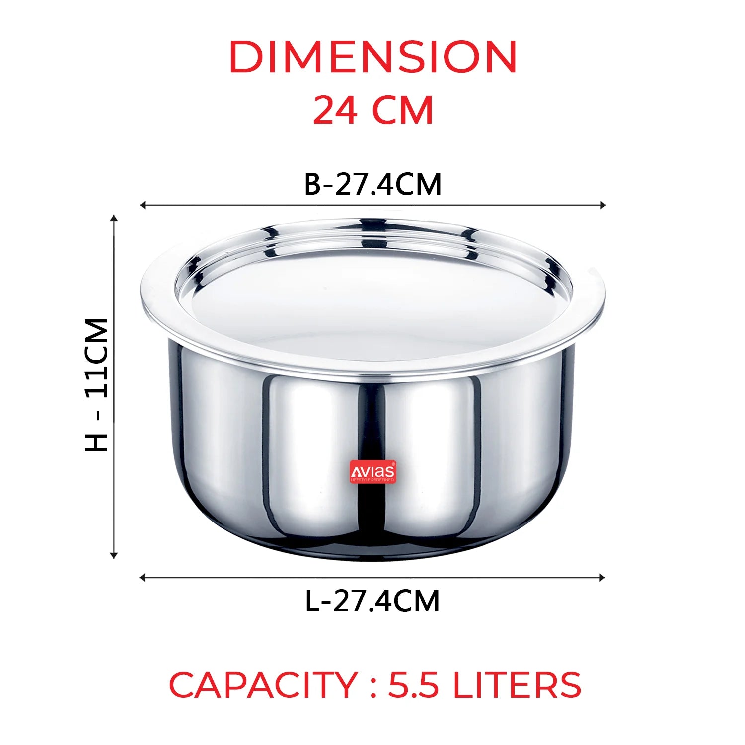 AVIAS Riara premium stainless steel Triply Tope 24 cm