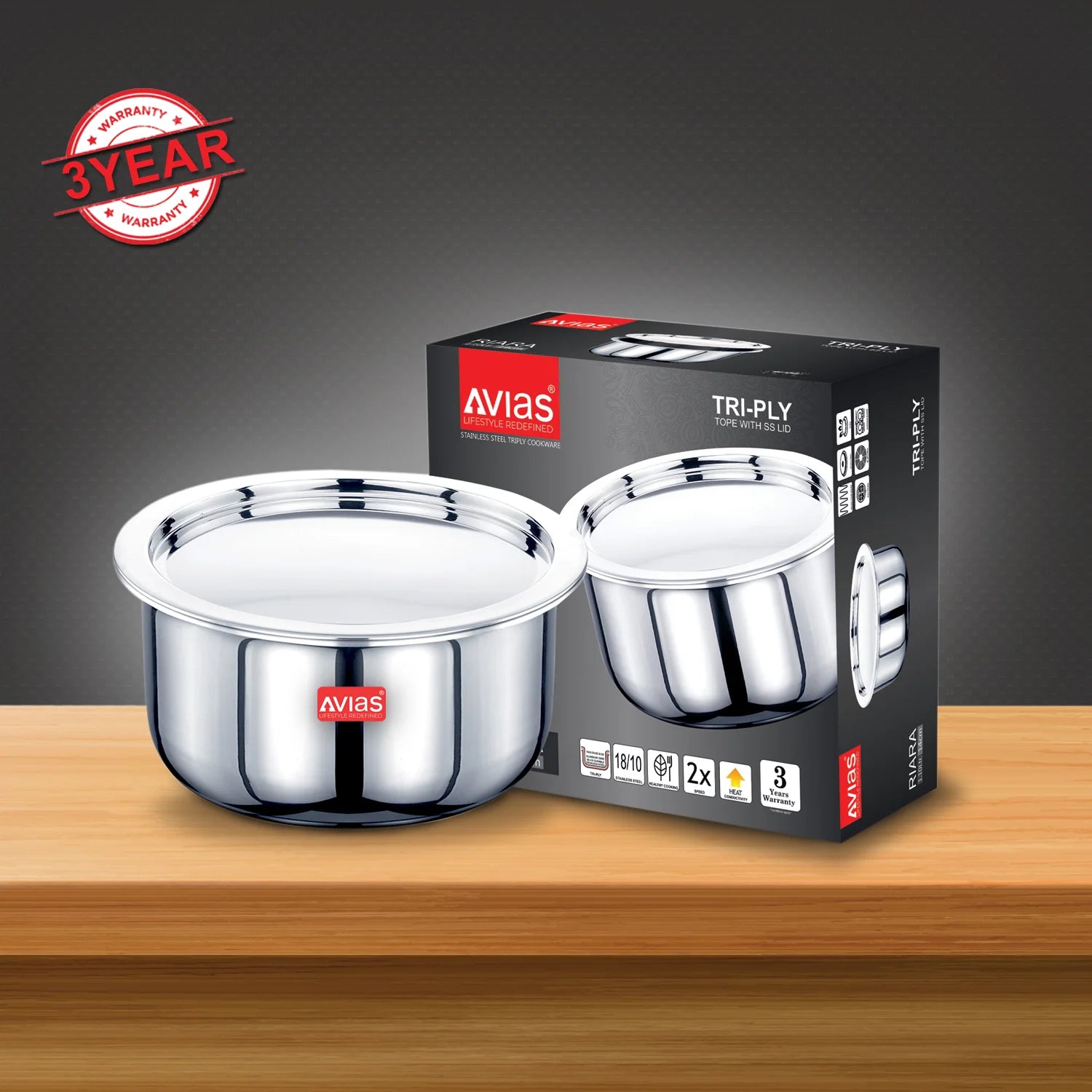 AVIAS Riara premium stainless steel Triply Tope package