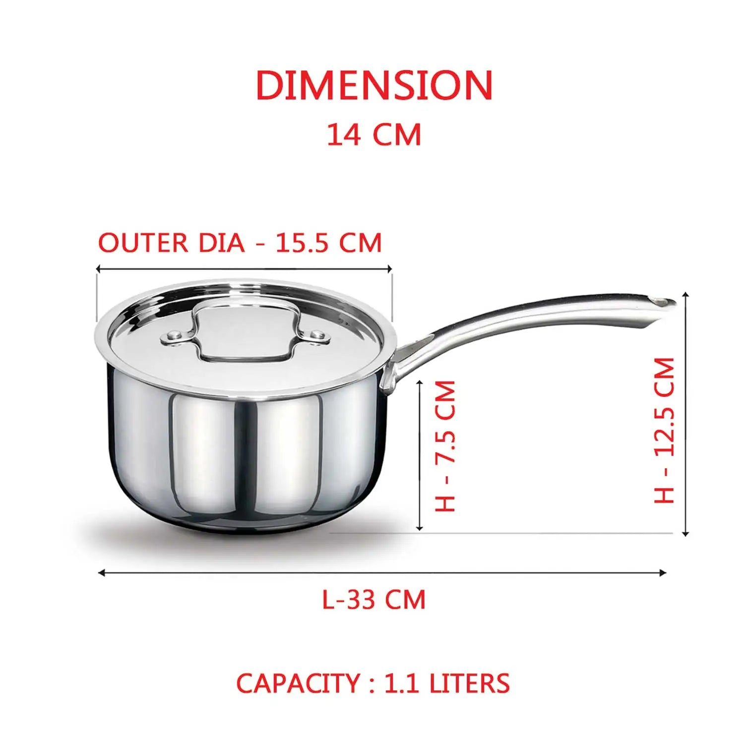 AVIAS Riara premium stainless steel Triply saucepan 14 cm 1.1 liter
