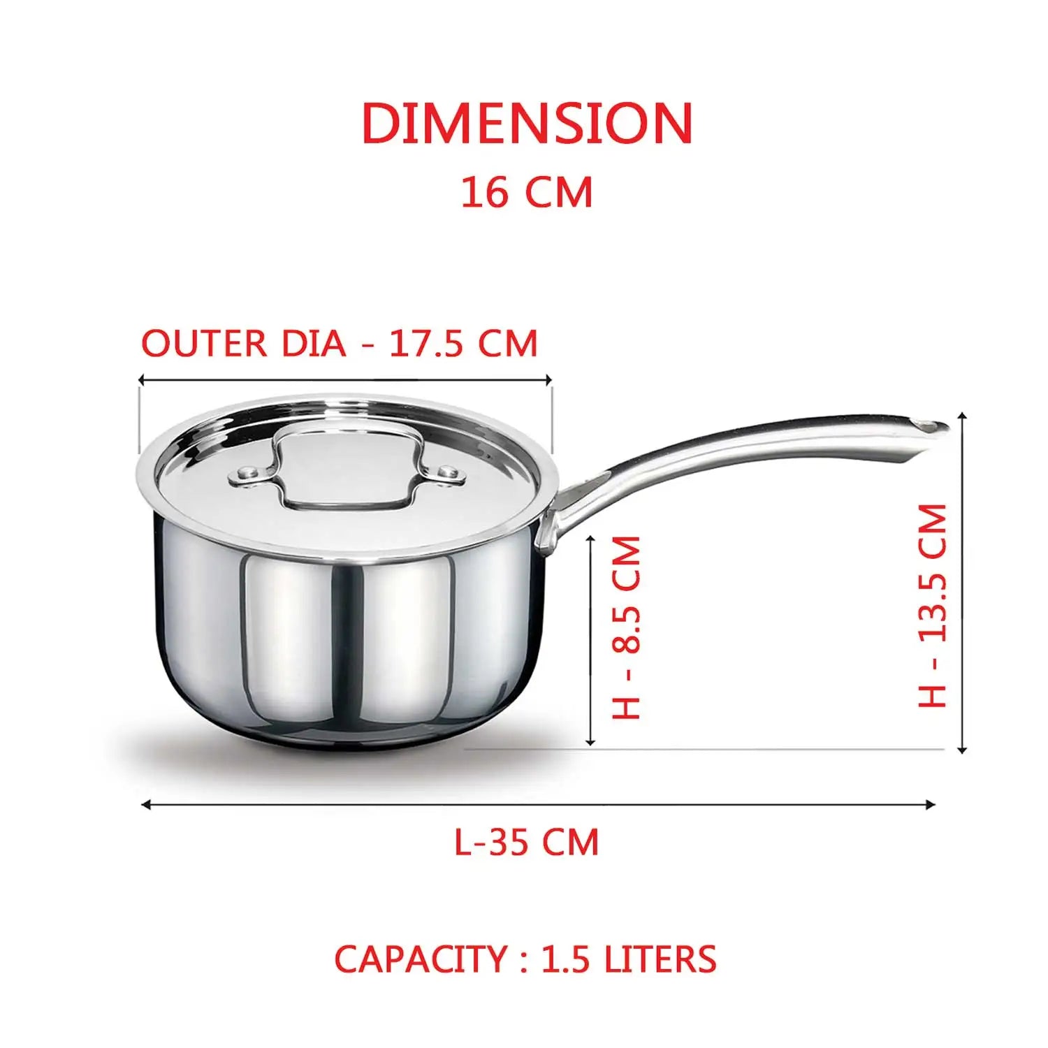AVIAS Riara premium stainless steel Triply saucepan 16 cm 1.5 liters
