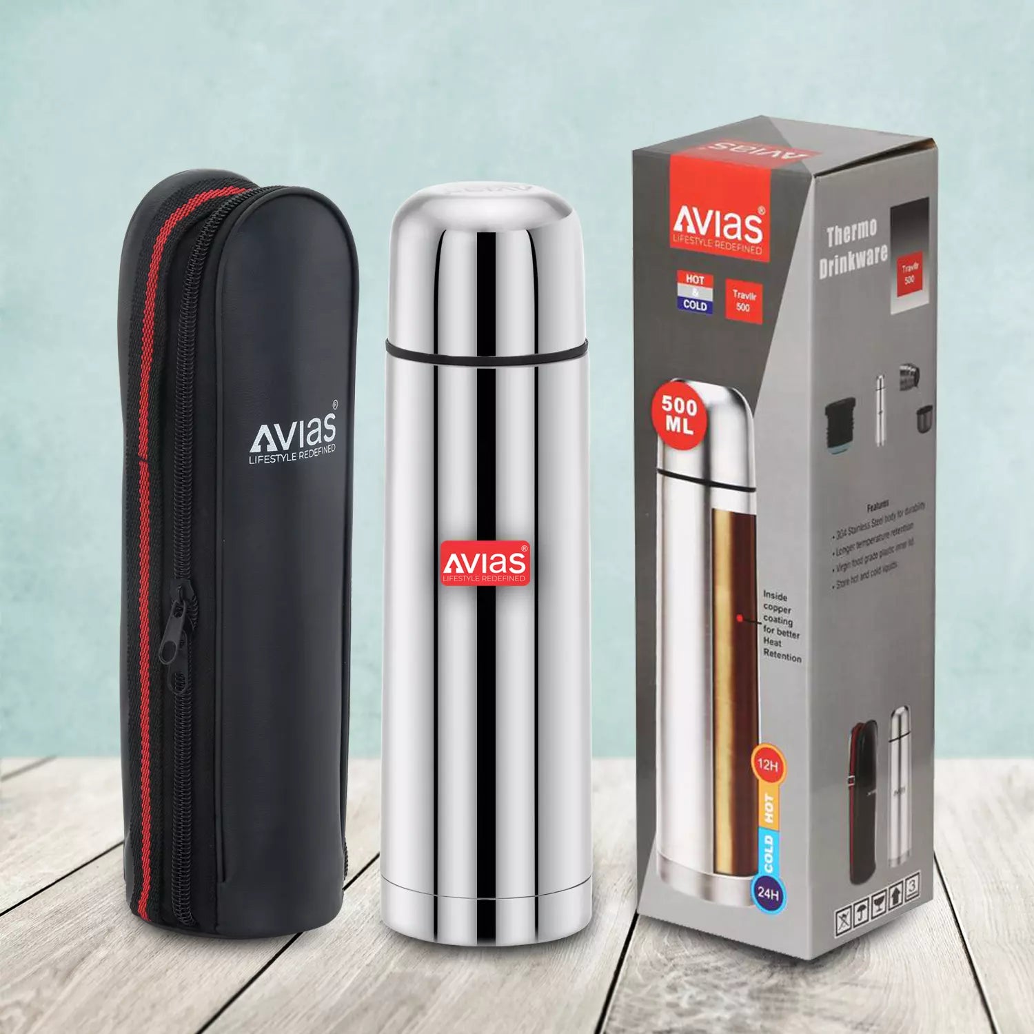 AVIAS Traveller Flask Stainless steel package