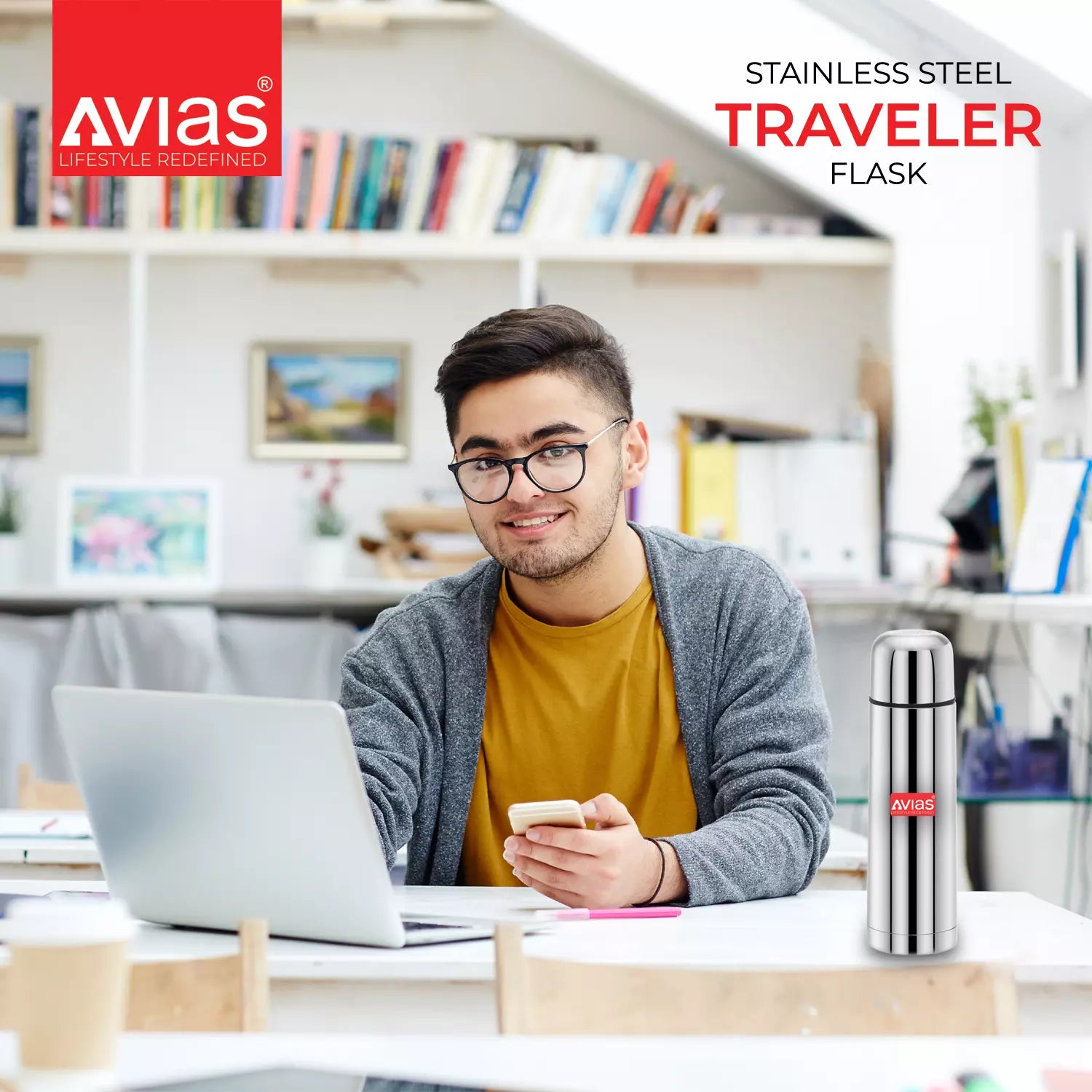 AVIAS Traveller Flask Stainless steel for office and college