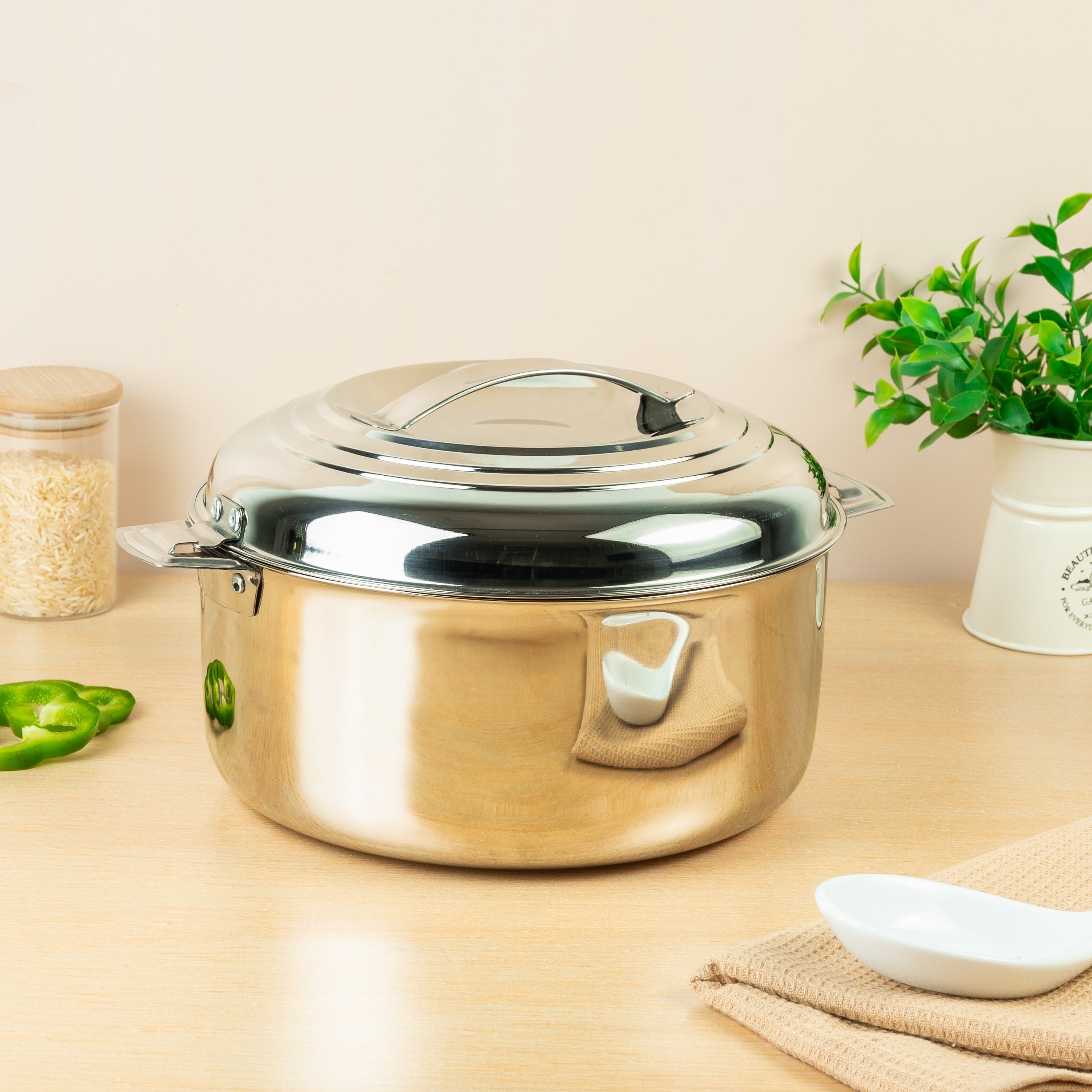 AVIAS Platina Premium Double wall insulated Stainless Steel Casserole/ Hotpot/ Chapati box/ Hot case with steel lid | Retains temperature | Twist lock | 1000ml /1500ml / 2500ml /3500ml /5000ml /7500ml /10000ml - Silver