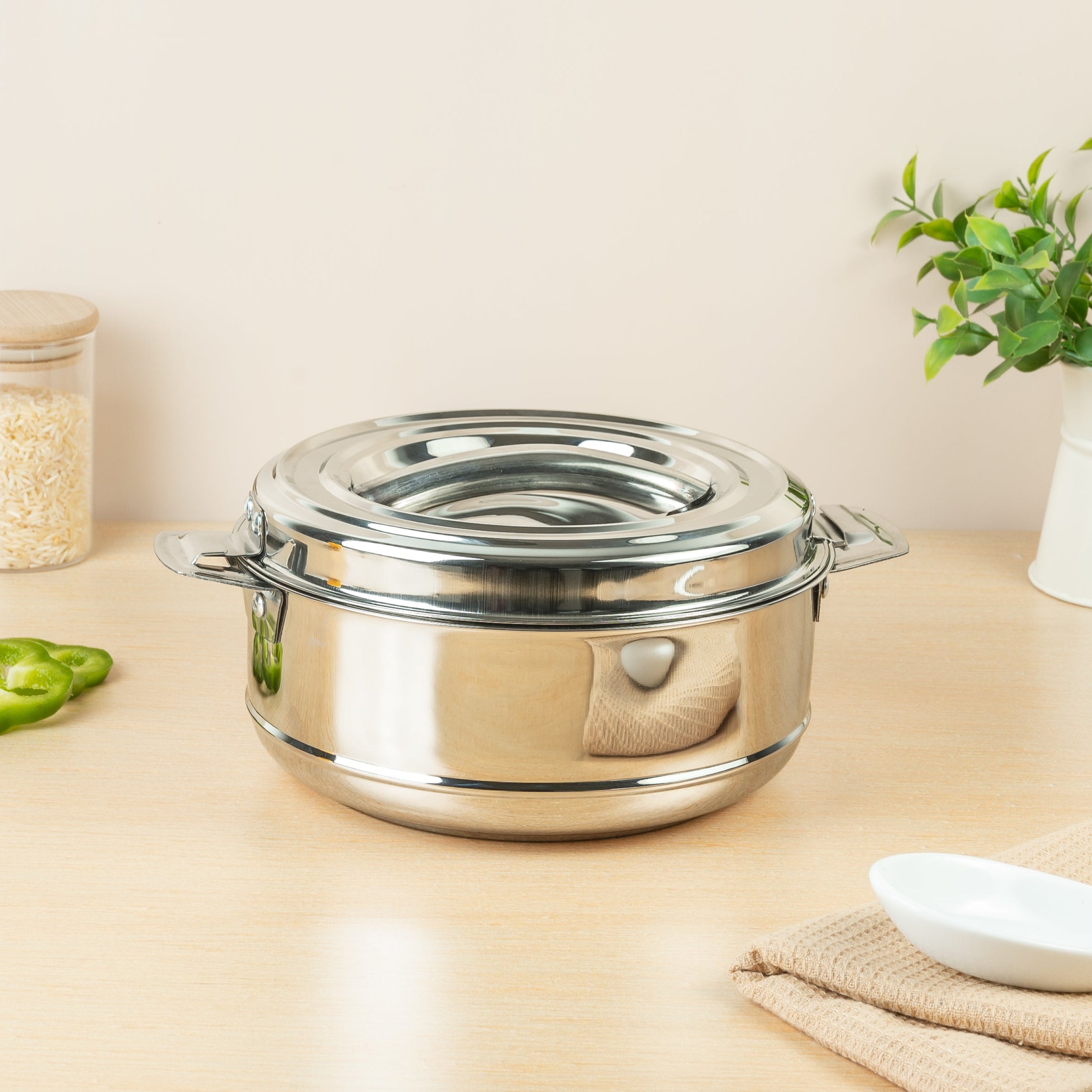 AVIAS Astra Double Wall Insulated Stainless Steel Casserole / Hot Box for Kitchen / Hot Case with Steel Lid / Silver Hot Pot for Roti-Rice-Gravy / Chapathi Box / Twisted Lock / 1000ml, 1500ml, 2500ml, 3500ml, 5000ml, 7500ml, 10000ml