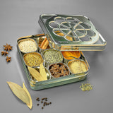 AVIAS Flora 9 square Premium quality Stainless steel Dry fruit cum Spice box | See-through lid with break-resistant acrylic sheet | rust-free masala dani | masala dabba | Dry fruit box | organizer