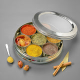 AVIAS Stainless steel Deluxe Spice box with See-through lid | Masala dabba | Masala dani/organiser with 7 compartments and steel spoon | Small/ medium
