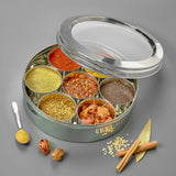 AVIAS Stainless Steel Elegant Spice box/Organiser with See-through lid for Kitchen | rust resistant steel masala dabba | masala dani with 7 compartments and steel spoon | Small/ medium