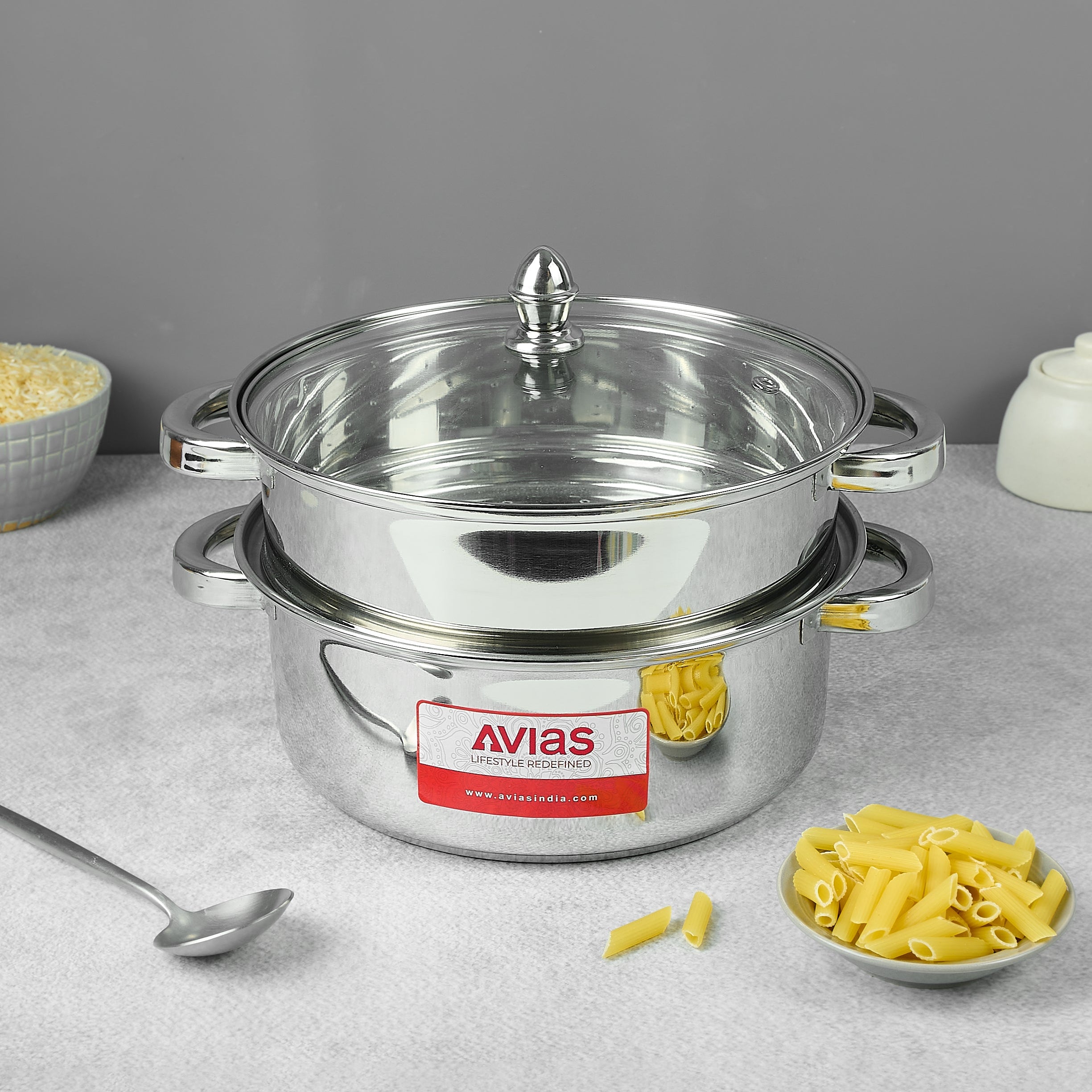 Avias Stainless Steel Spectra Steamer Pot | Steamer + Cookpot | Vegetables & Momos Steamer/ Multi Steamer Pot | 22cm and 24cm Sizes | Multipurpose Use