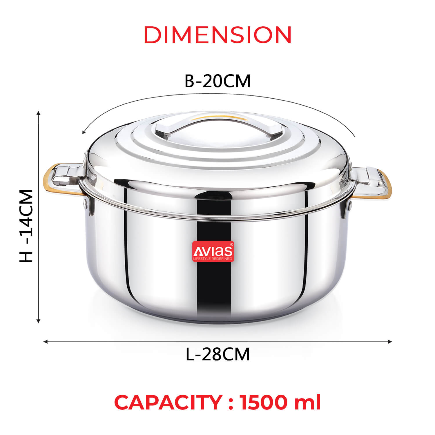 Avias Platina Gold Double wall insulated Stainless Steel Casserole 1500 ml