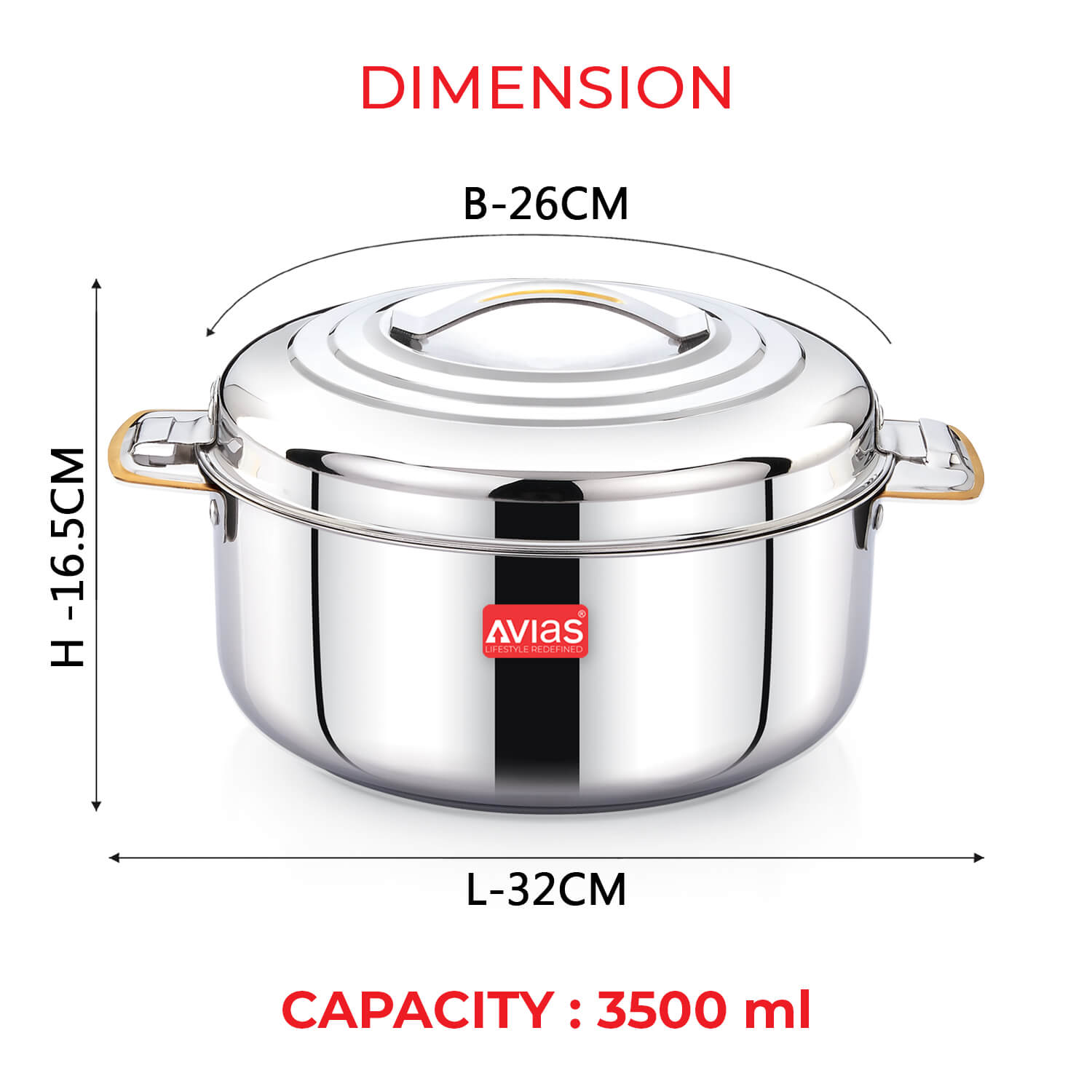 Avias Platina Gold Double wall insulated Stainless Steel Casserole 3500 ml