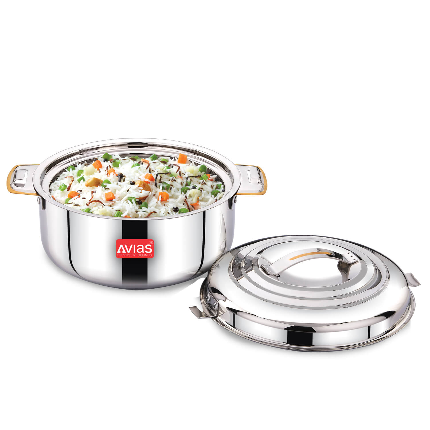 Avias Platina Gold Double wall insulated Stainless Steel Casserole open