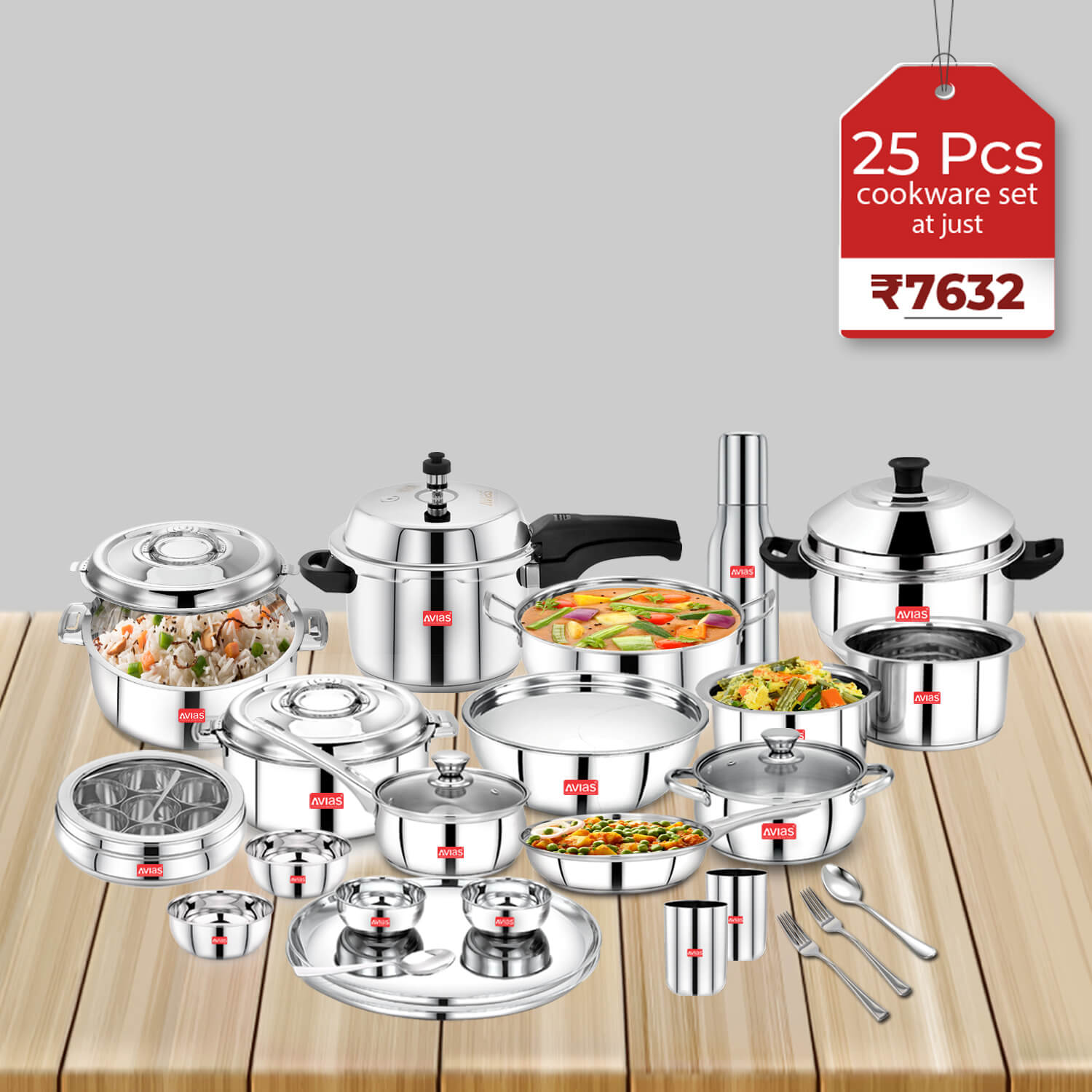 Avias Stainless Steel 25 PCS Kitchen set | Standard | High grade and Premium quality