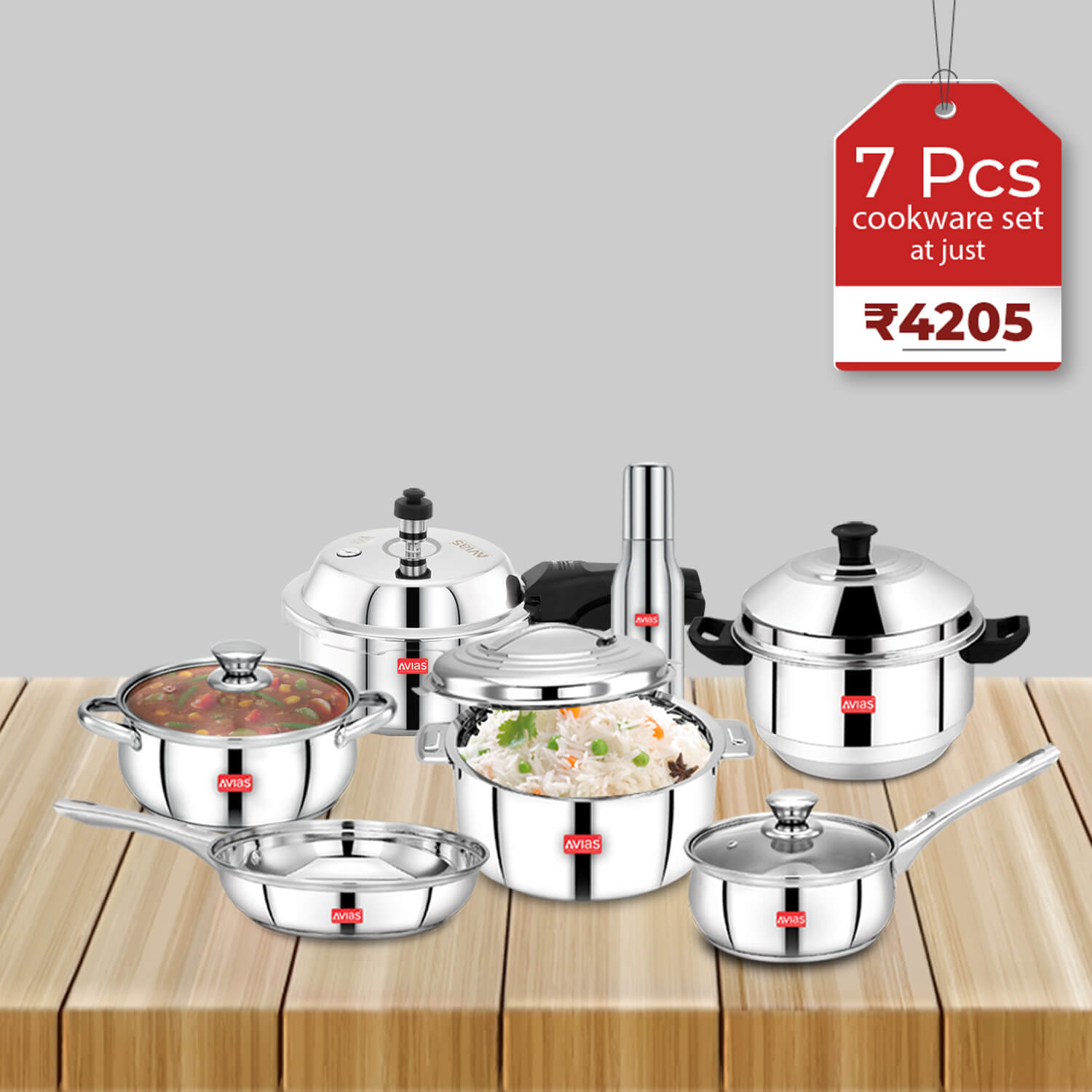 Avias Stainless Steel 7 PCS Kitchen set | Standard | High grade and Premium quality