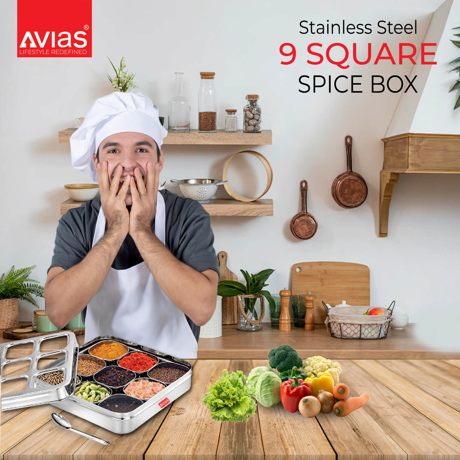 Avias Stainless Steel 9 Square Spice Box Medium use in the kitcken