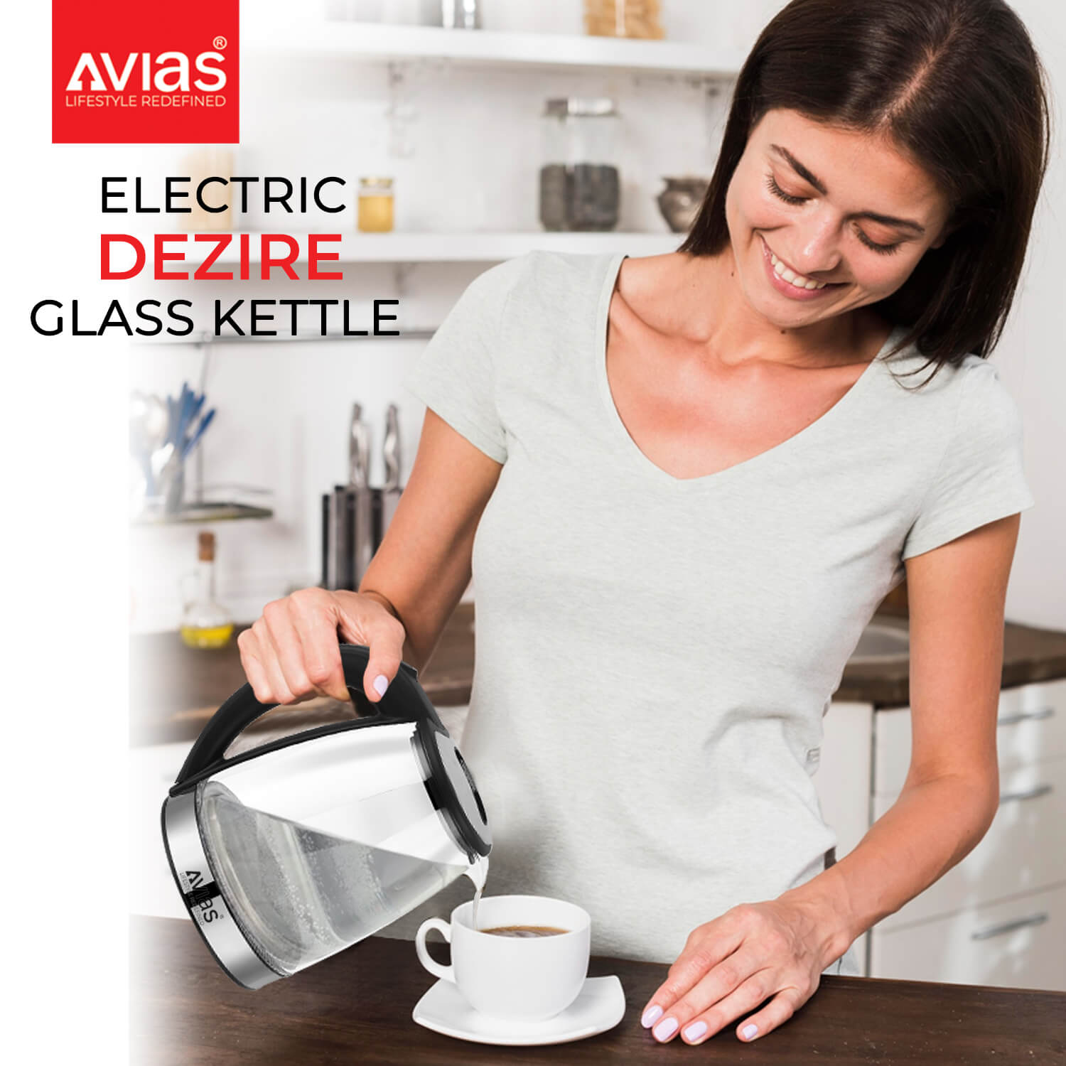 Avias Dezire Electric Glass Kettle. 1.8 Litre for pouring hot water
