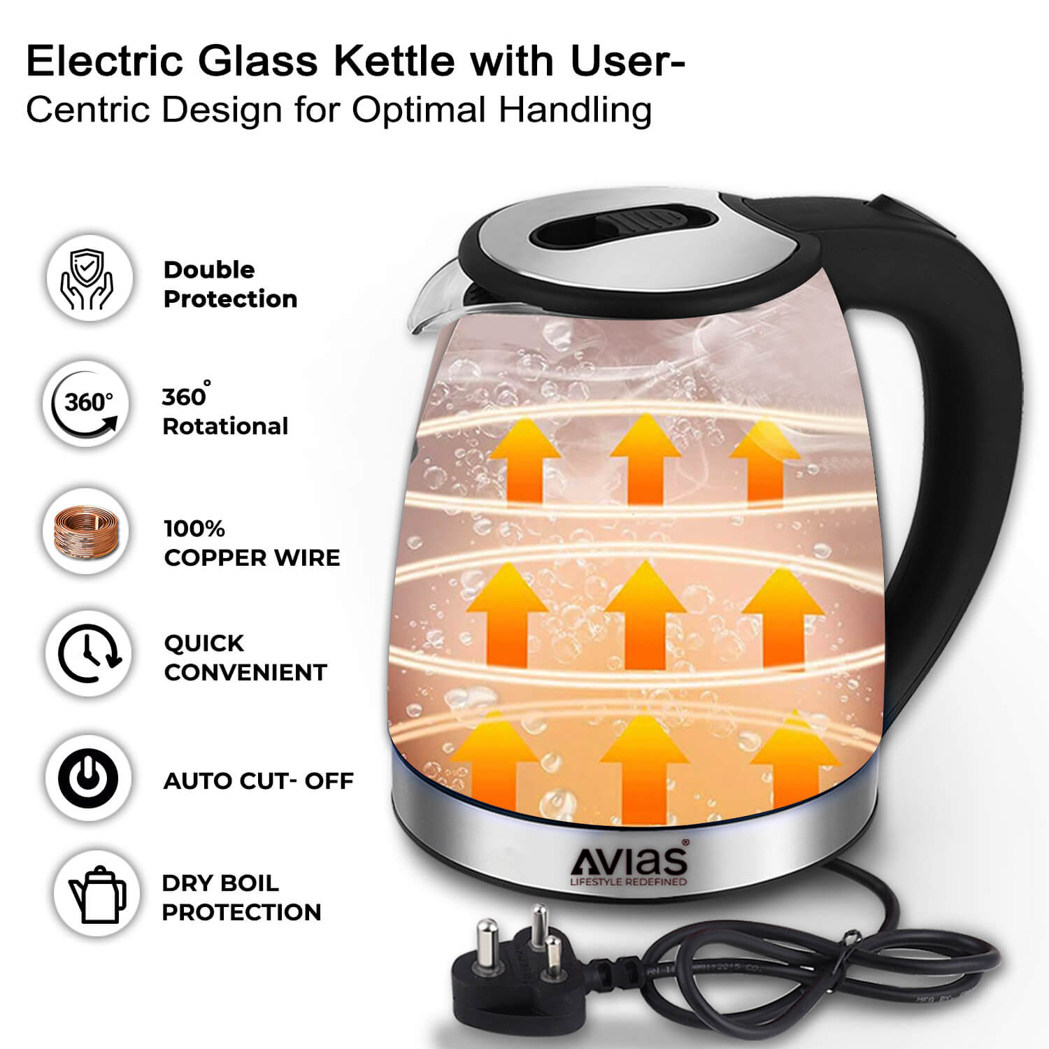 Avias Dezire Electric Glass Kettle. 1.8 Litre all features