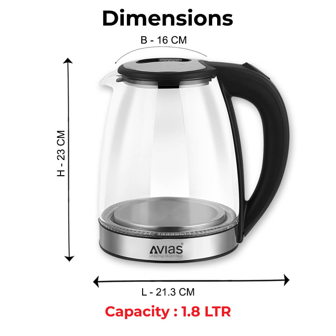 Avias Dezire Electric Glass Kettle. 1.8 Litre dimension