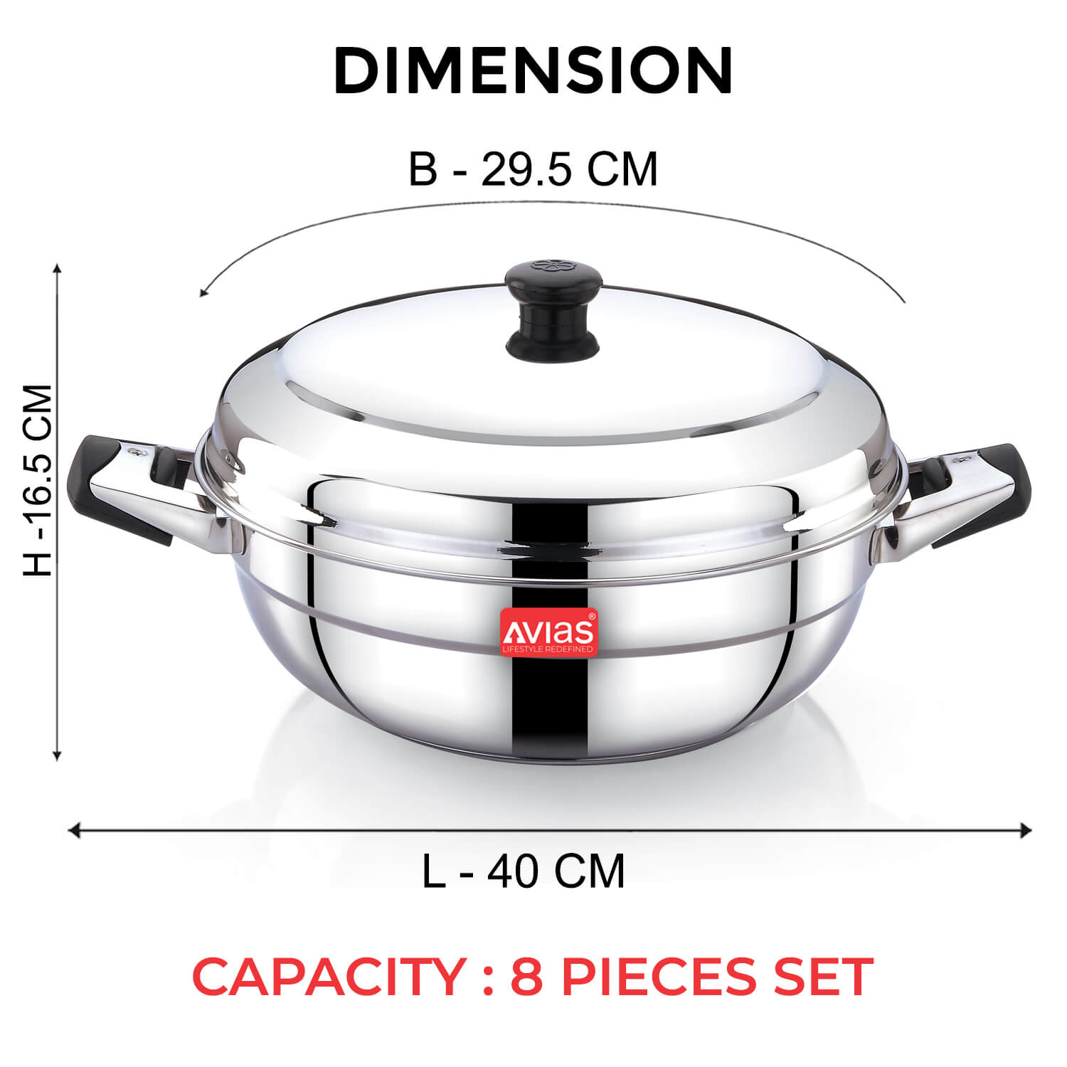 Avias Stainless Steel All-Rounder Kadai Premium dimension