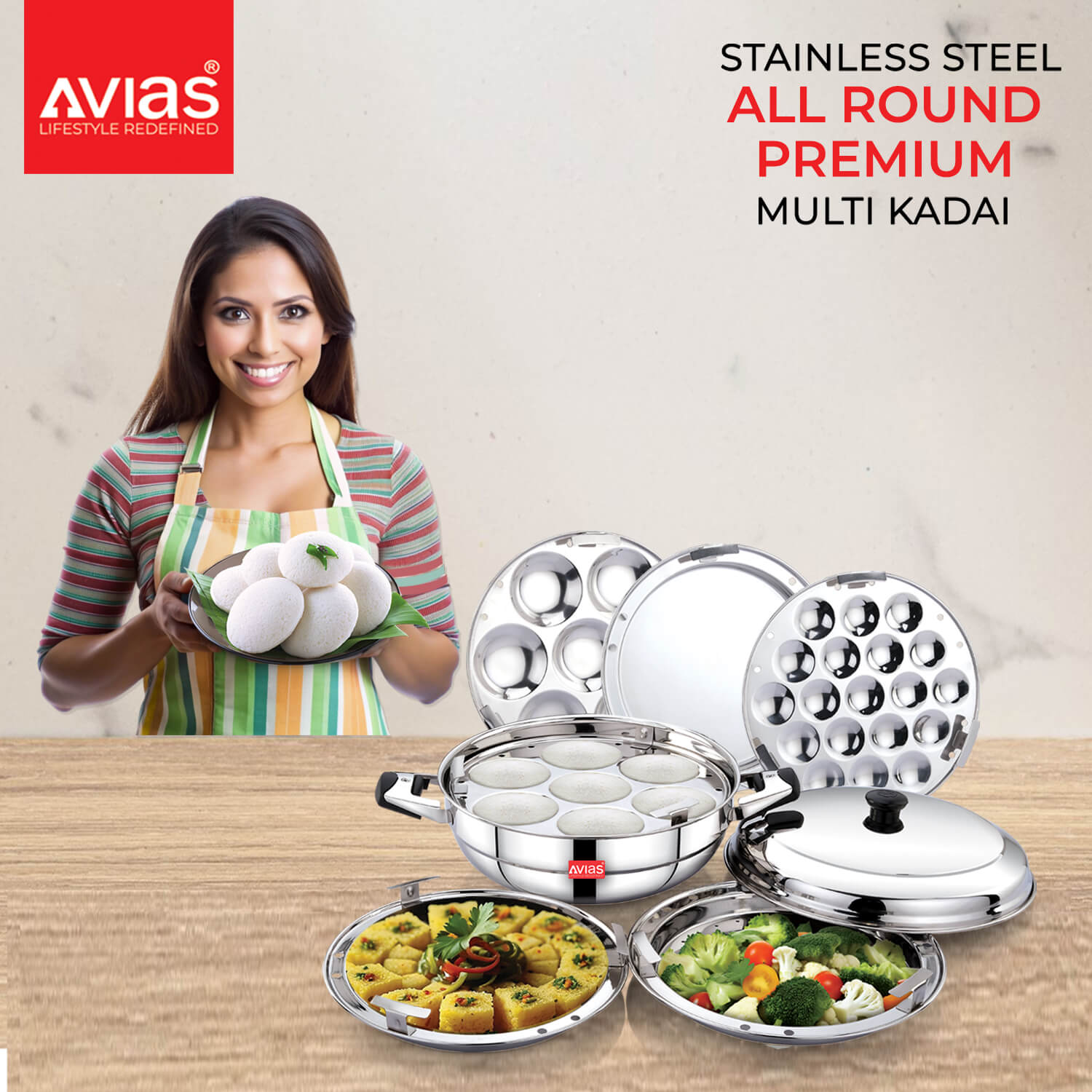 Avias Stainless Steel All-Rounder Kadai Premium for all purpose use in the kitchen