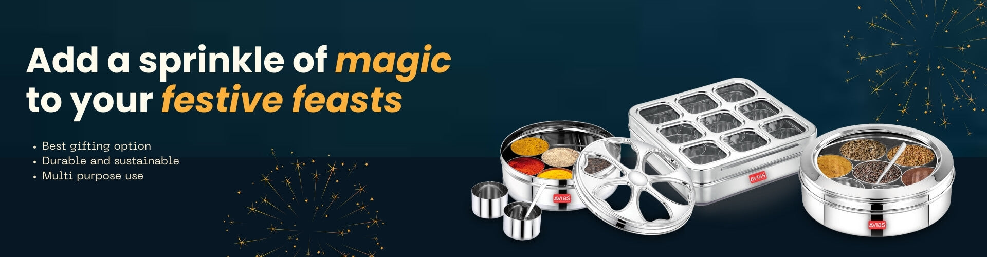 Avias stainless steel spice box & masala dabba Diwali offer