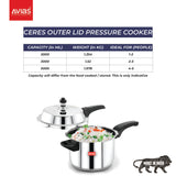 AVIAS Ceres Stainless Steel Premium Outer Lid Pressure Cooker capacity and ideal for people