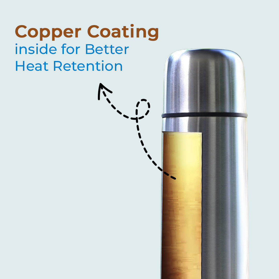 AVIAS Traveller Flask | Stainless steel | Odor free and highly durable | Heat retention\copper coating| leak proof lid