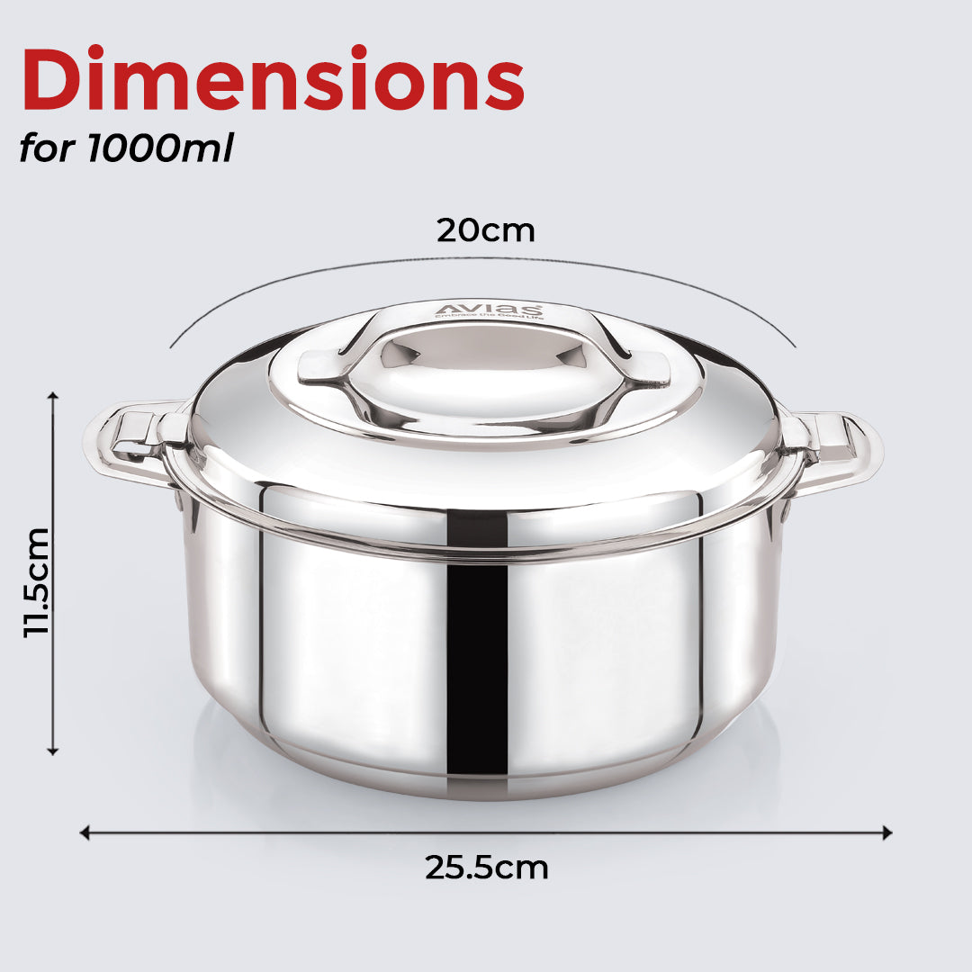 Avias Astra Plus Stainless Steel Insulated Casserole / Hotpot | Double Wall | Gift Set of 3 | 1L,1.5L,2.5L