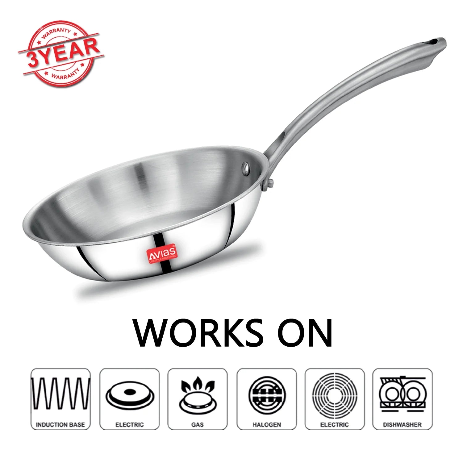 AVIAS Riara premium stainless steel Triply Fry pan compatibility