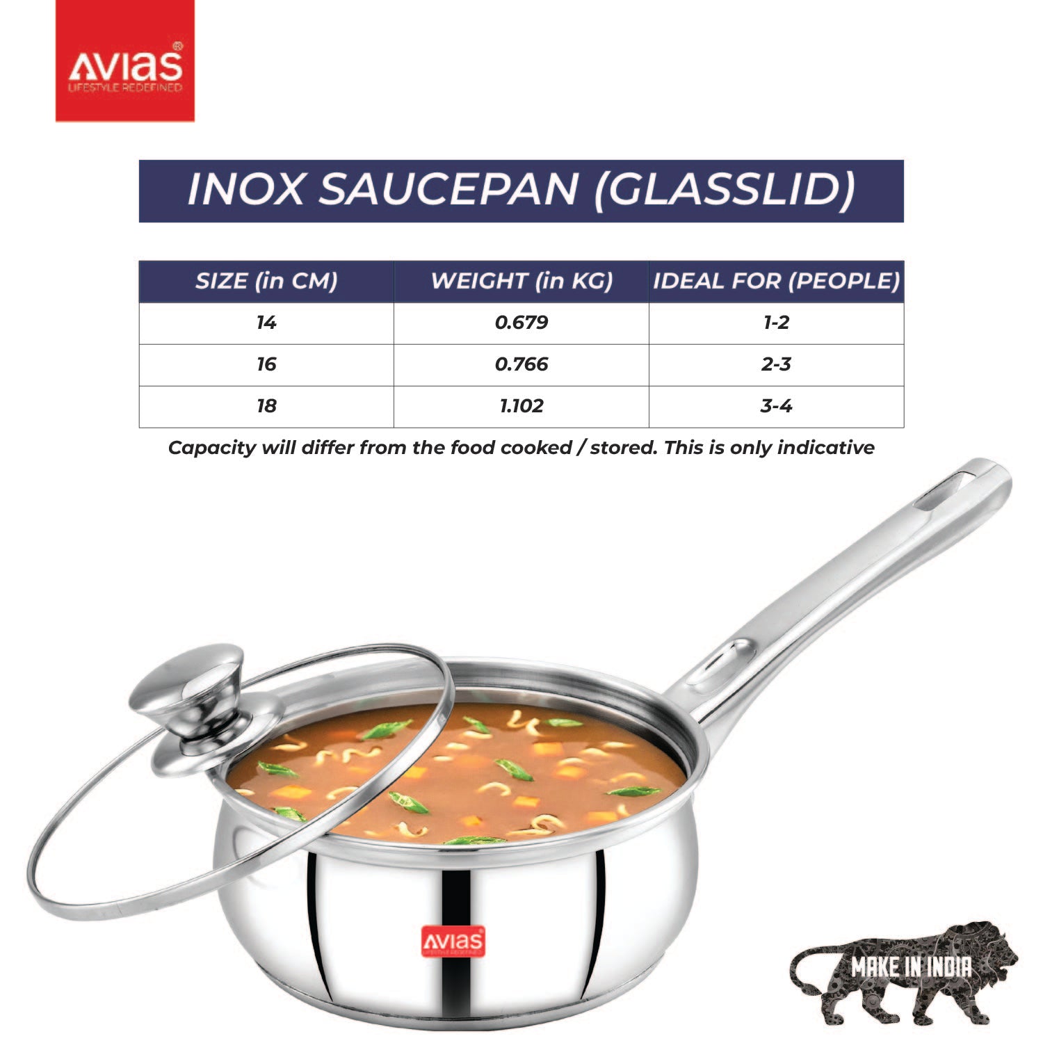 AVIAS Inox IB stainless Steel Saucepan with glass lid